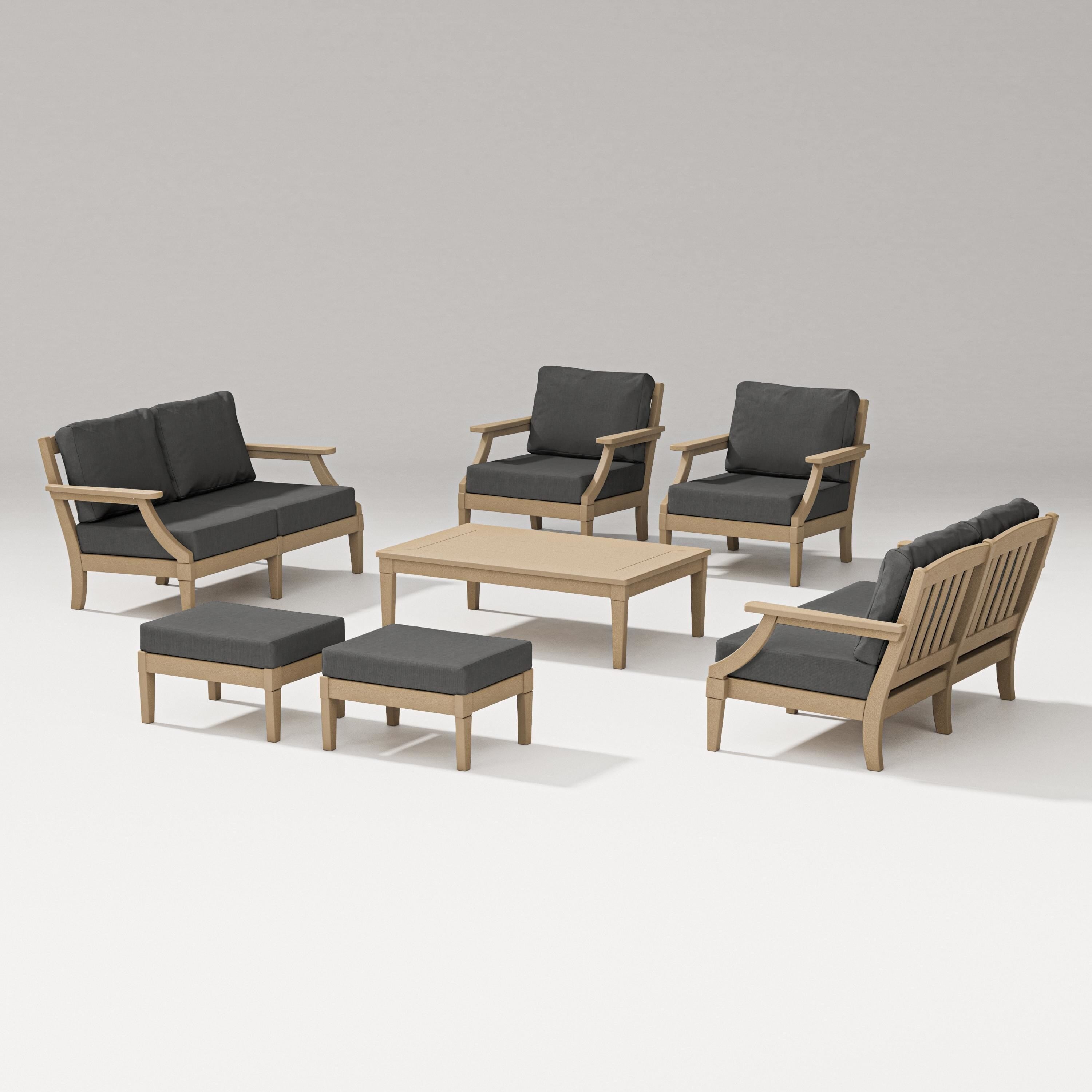 PW Designer Series Estate 7-Piece Lounge Loveseat Set in Vintage Sahara / Spectrum Carbon