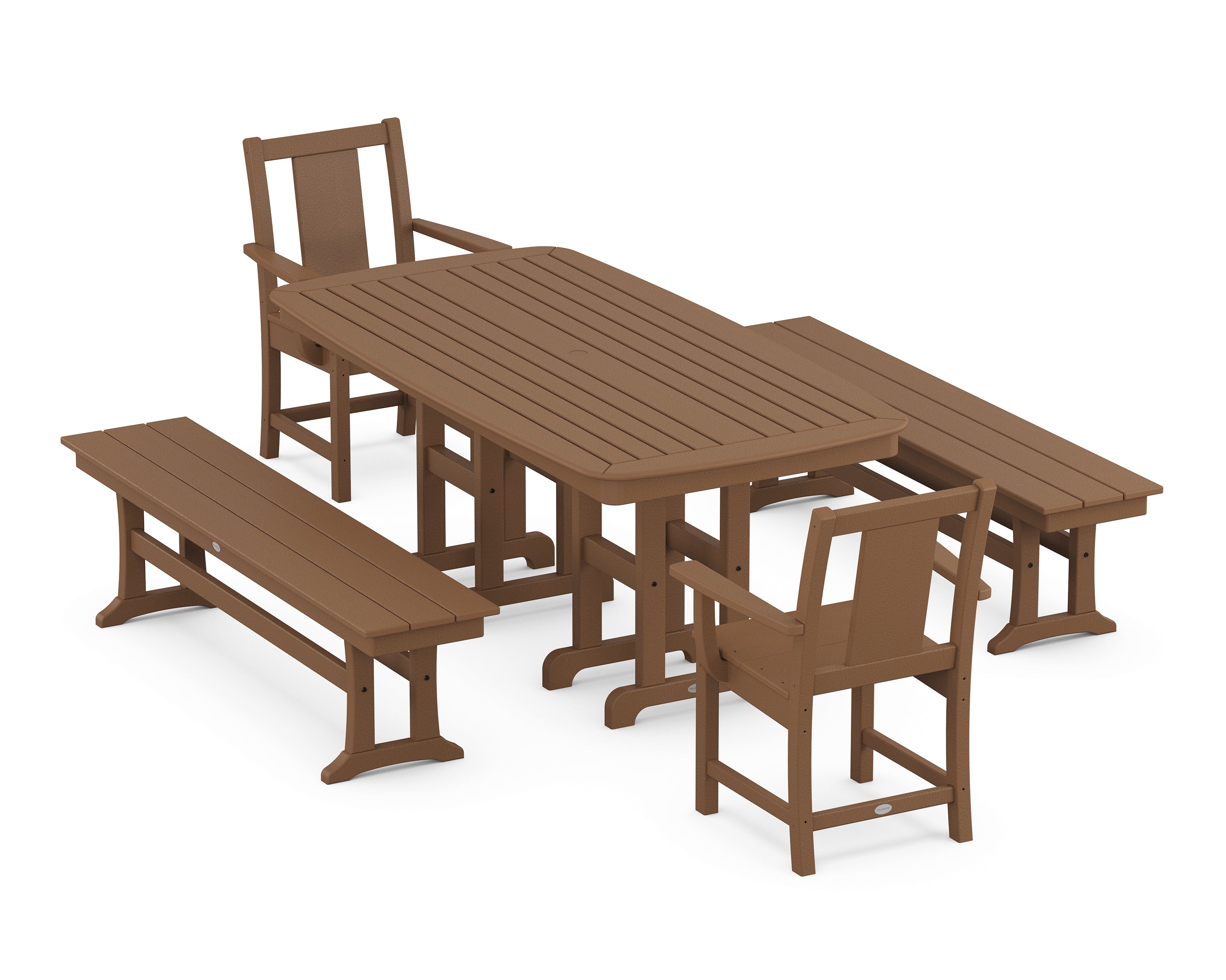 POLYWOOD Prairie 5-Piece Dining Set with Benches in Teak