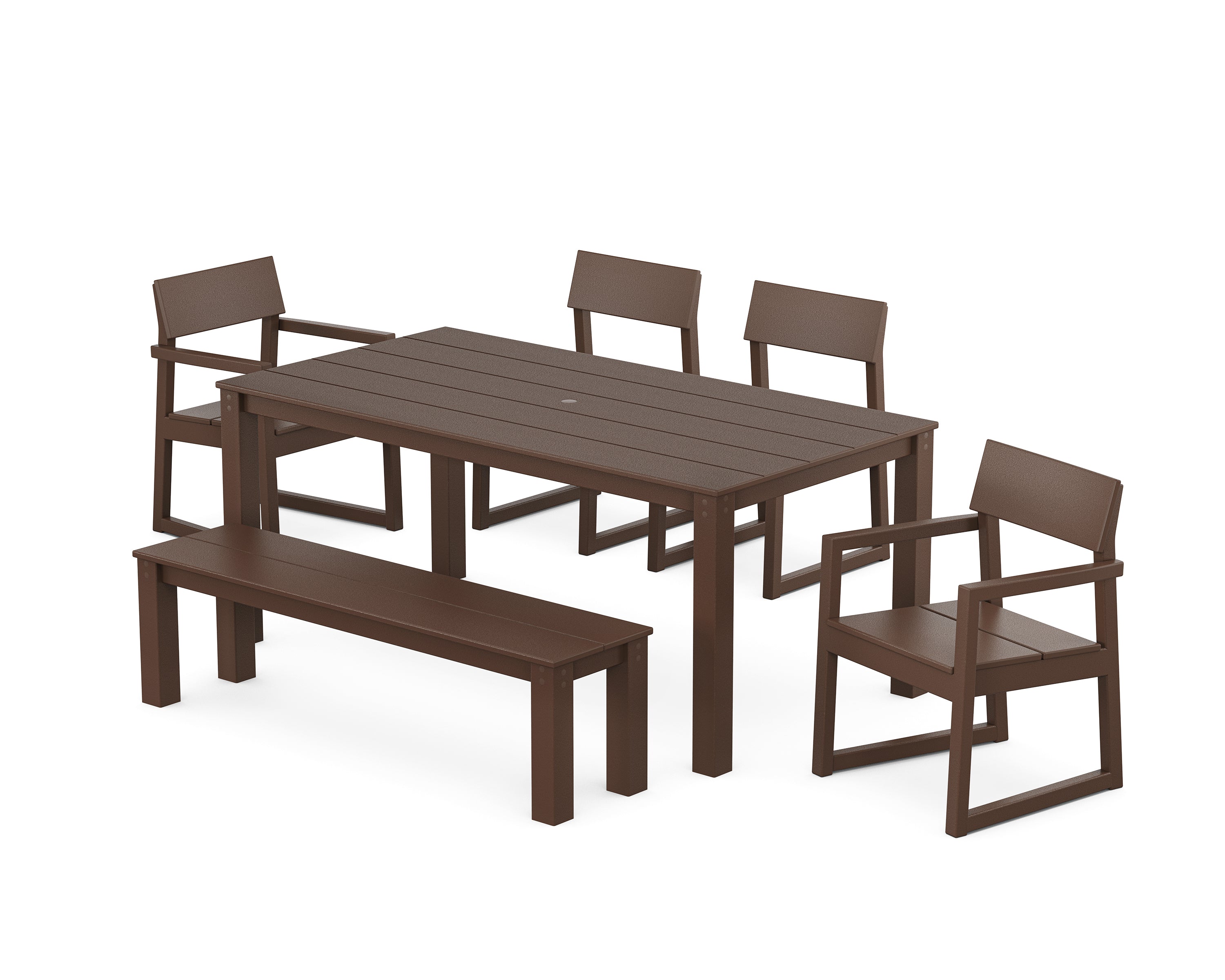 POLYWOOD EDGE 6-Piece Parsons Dining Set with Bench in Mahogany