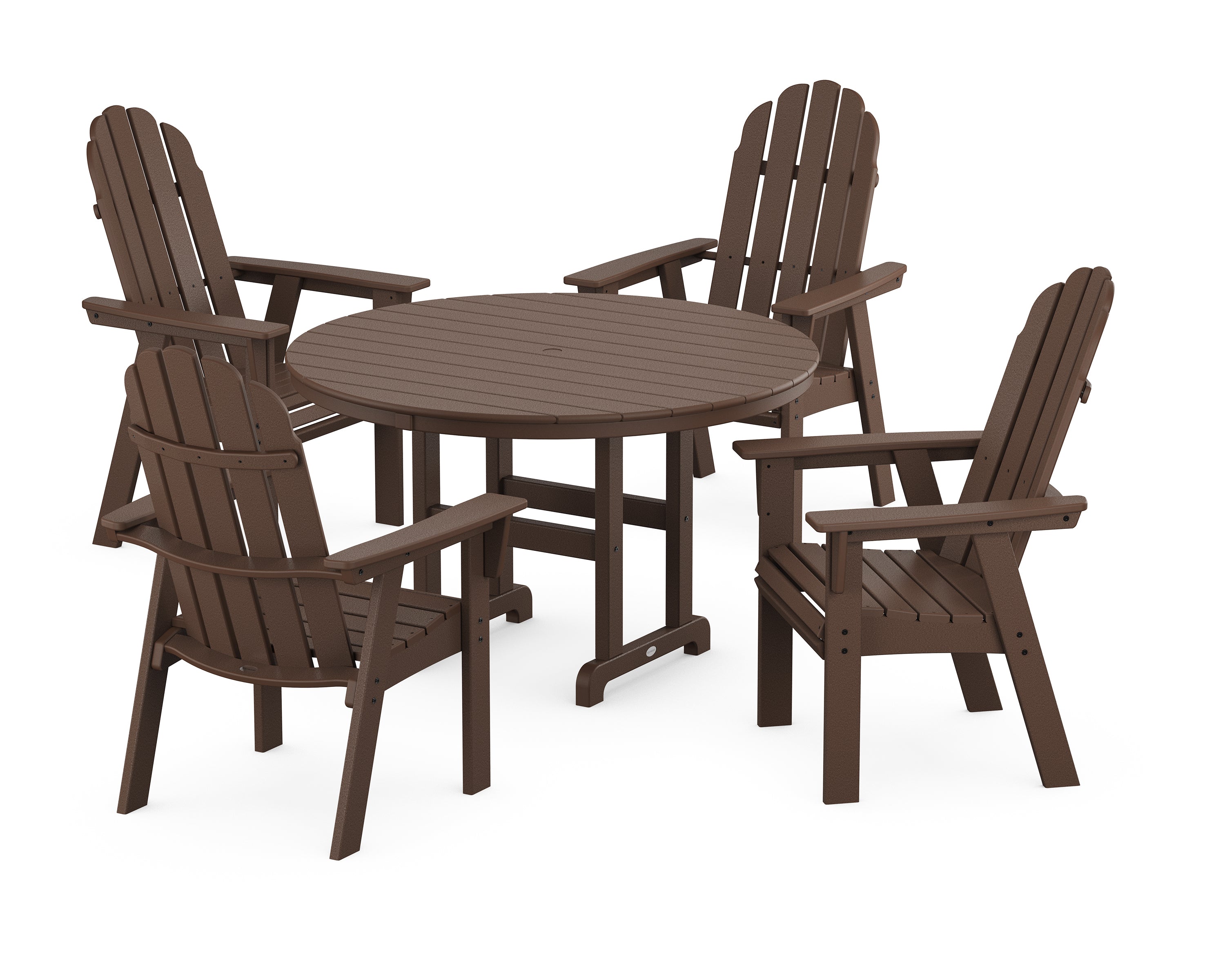 POLYWOOD® Vineyard Curveback Adirondack 5-Piece Round Farmhouse Dining Set in Mahogany