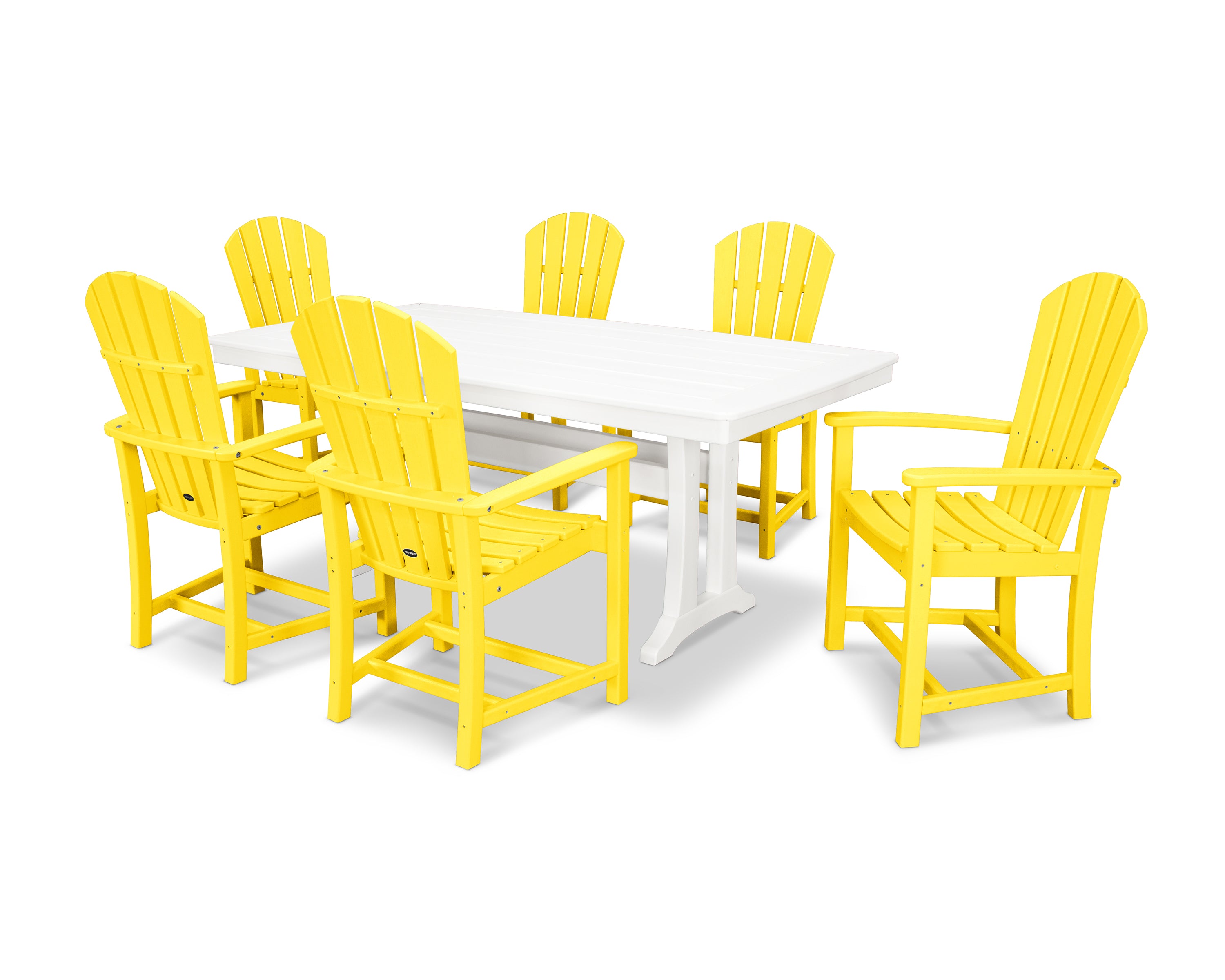 POLYWOOD Palm Coast 7-Piece Dining Set with Trestle Legs in Lemon / White