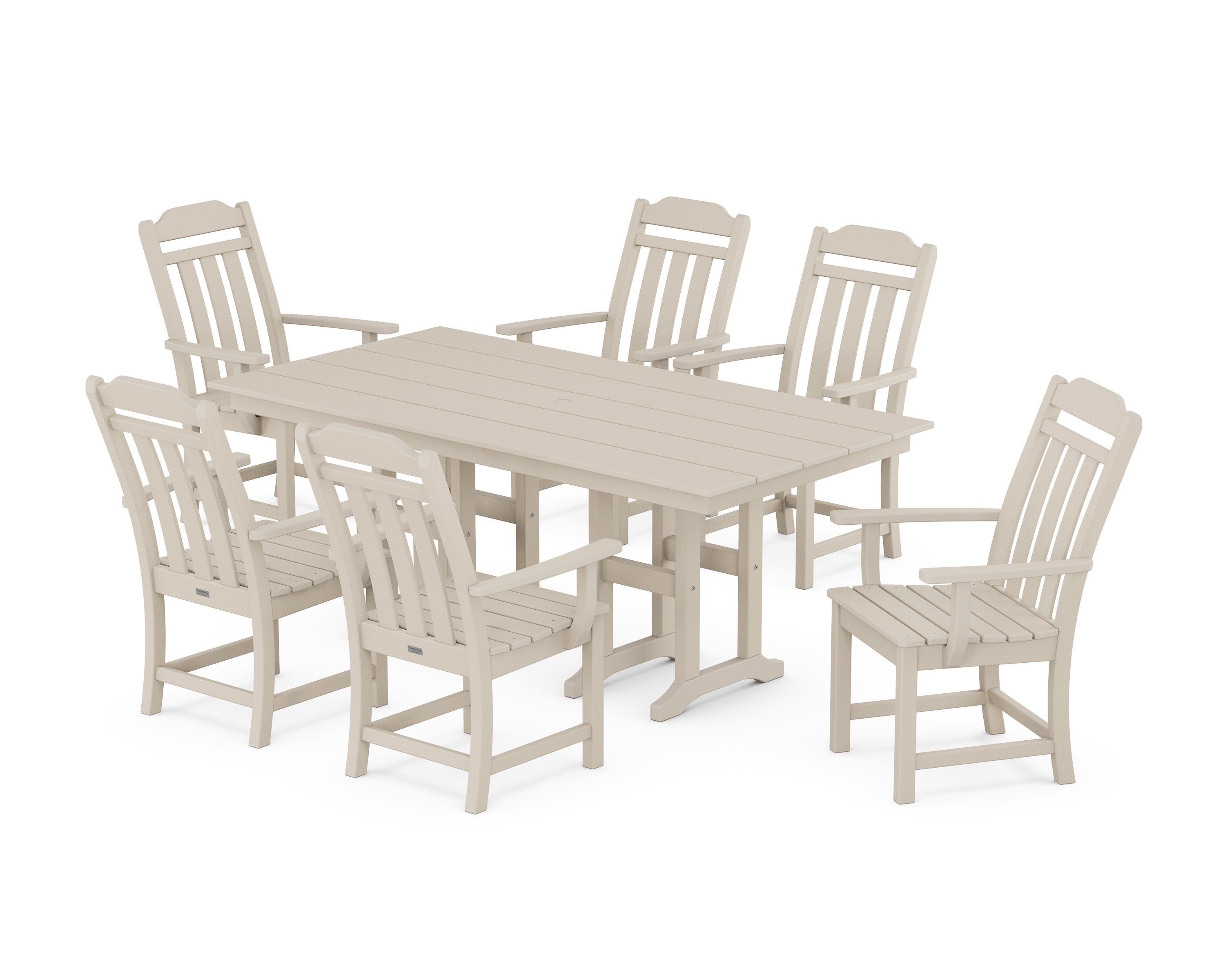 Polywood Country Living Arm Chair 7-Piece Farmhouse Dining Set in Sand