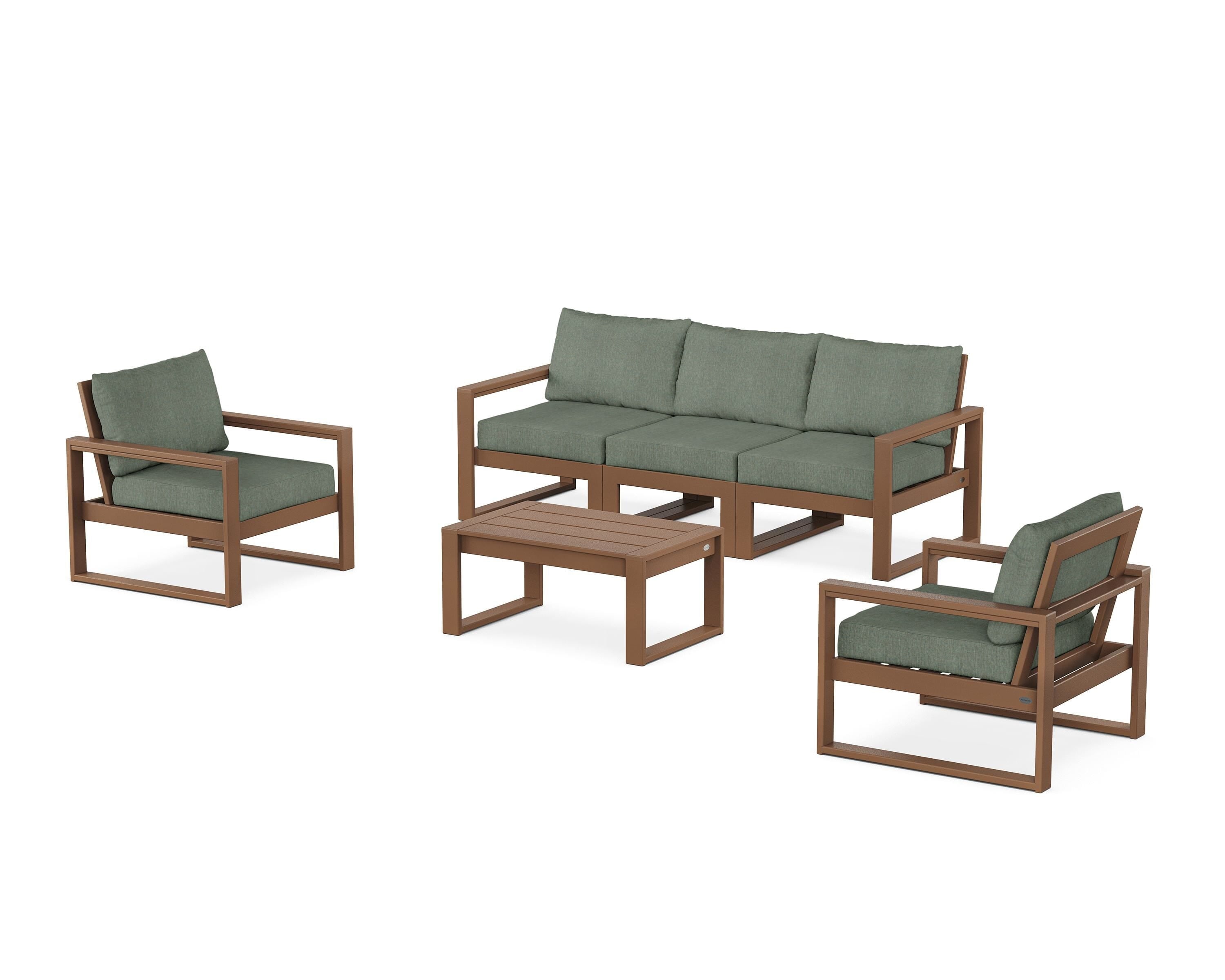 POLYWOOD EDGE Sectional 4-Piece Deep Seating Set with Sofa in Teak / Cast Sage