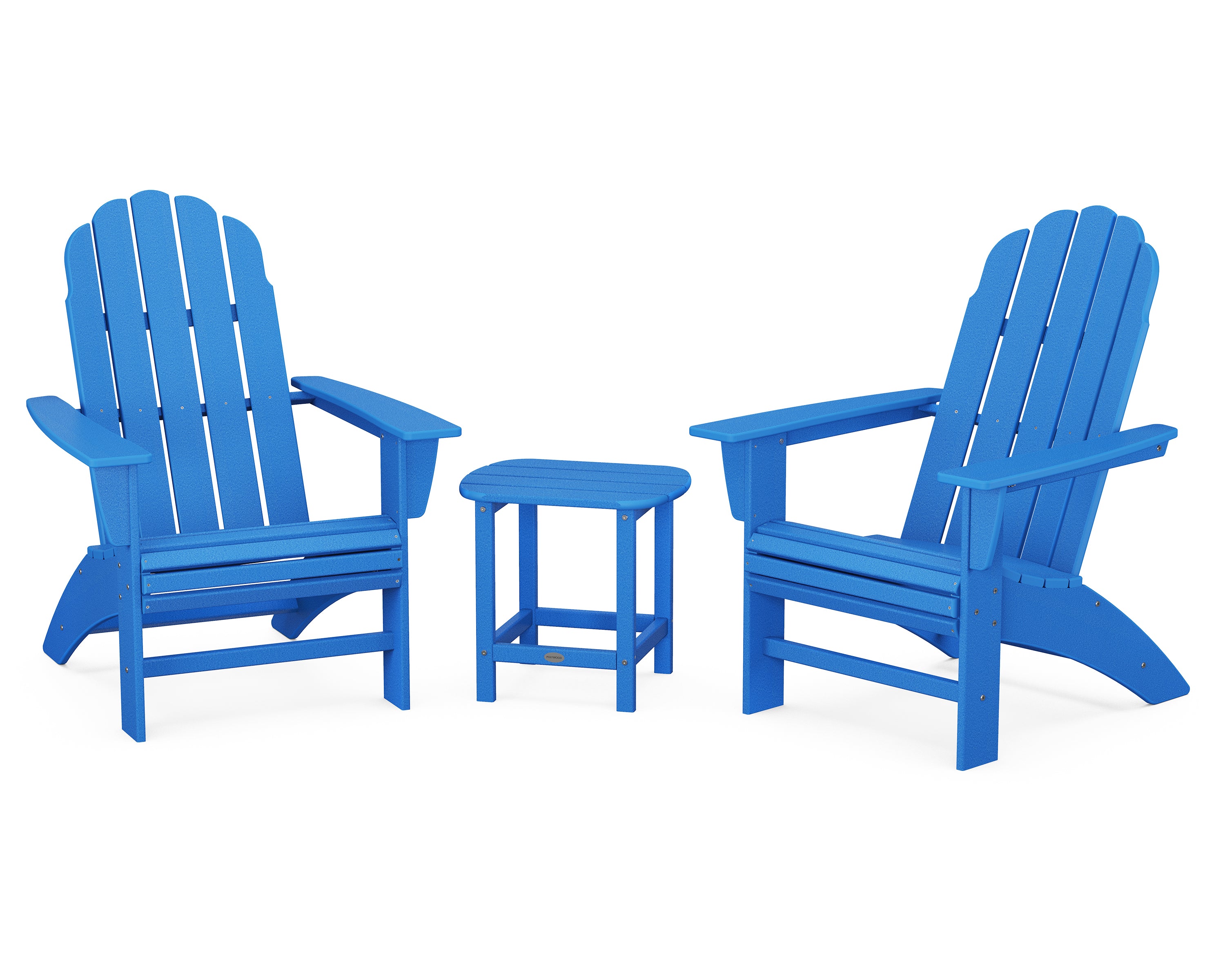 POLYWOOD® Vineyard 3-Piece Curveback Adirondack Set with South Beach 18" Side Table in Pacific Blue