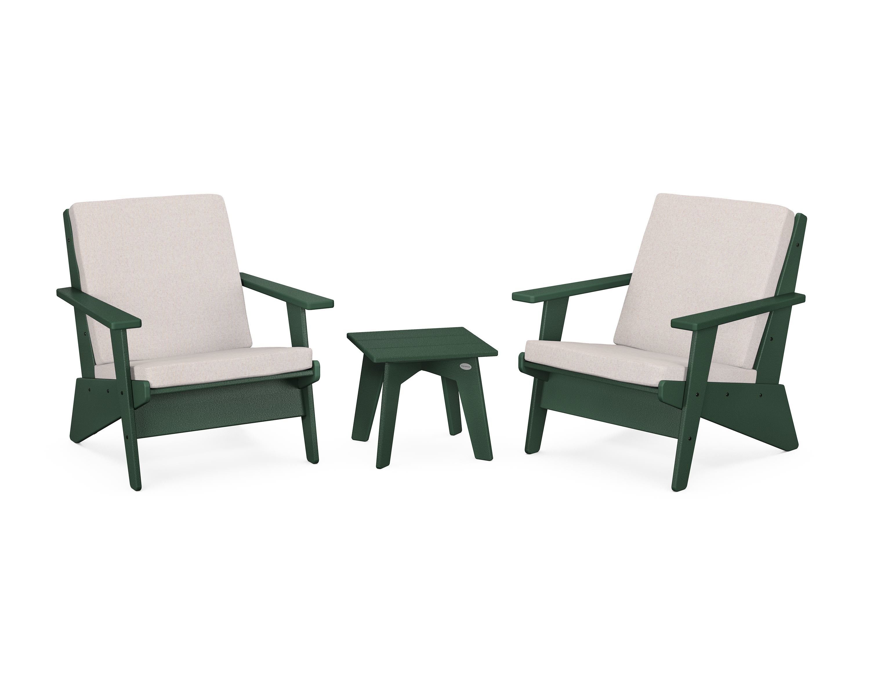 POLYWOOD Riviera Modern Lounge 3-Piece Set in Green / Dune Burlap
