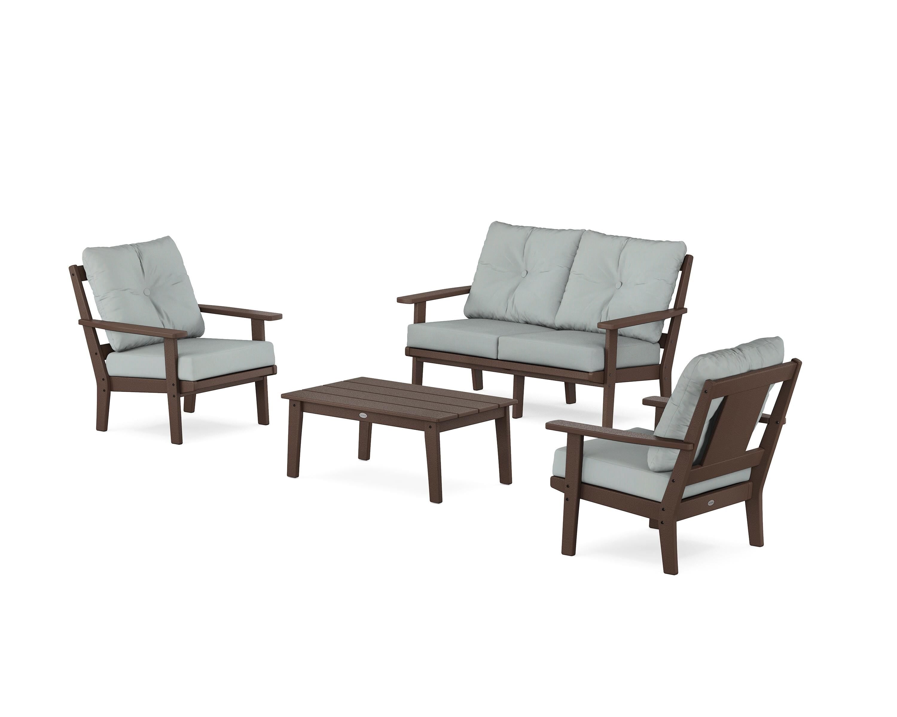 POLYWOOD Prairie 4-Piece Deep Seating Set with Loveseat in Mahogany / Spa