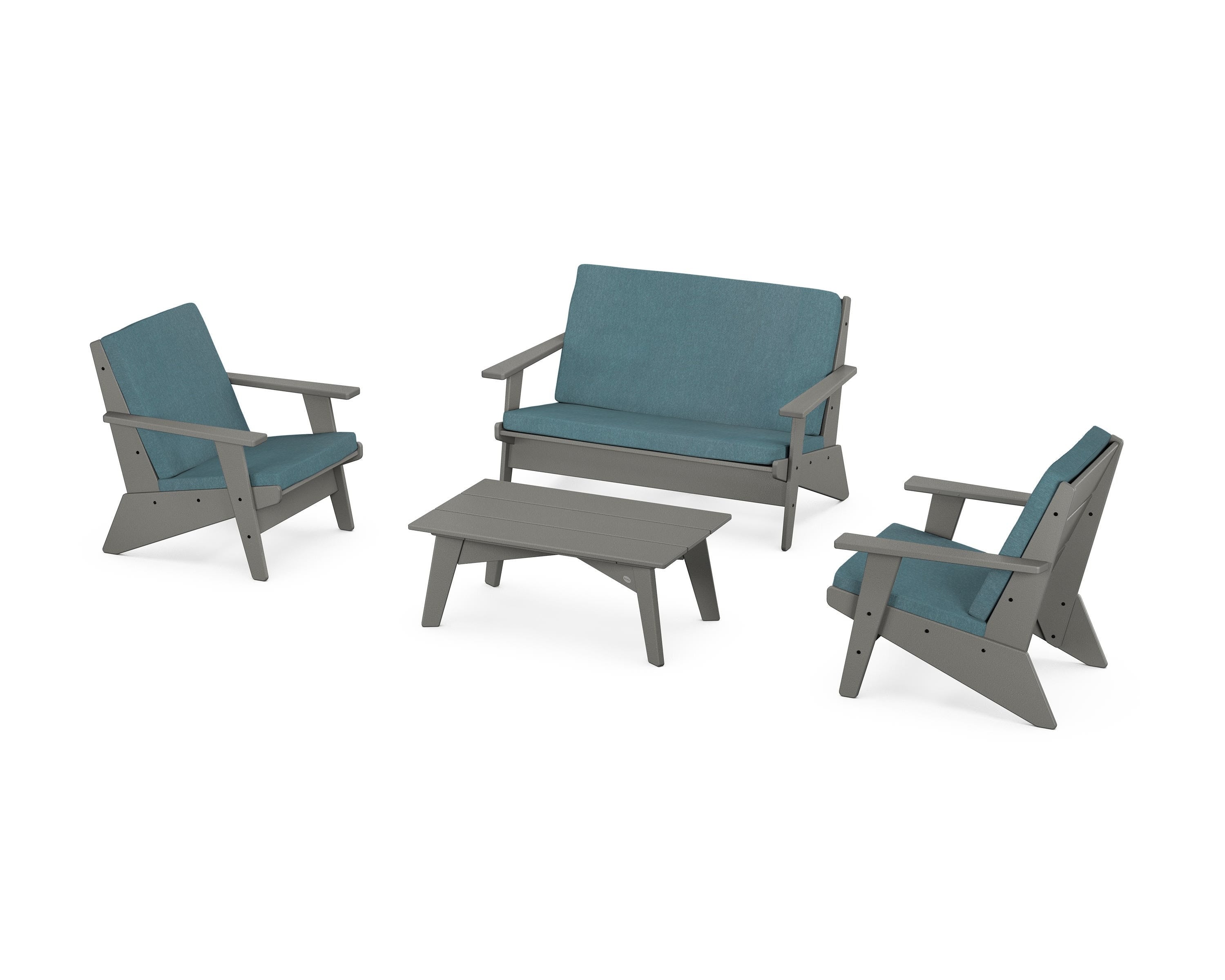POLYWOOD Riviera Modern Lounge 4-Piece Set in Slate Grey / Ocean Teal