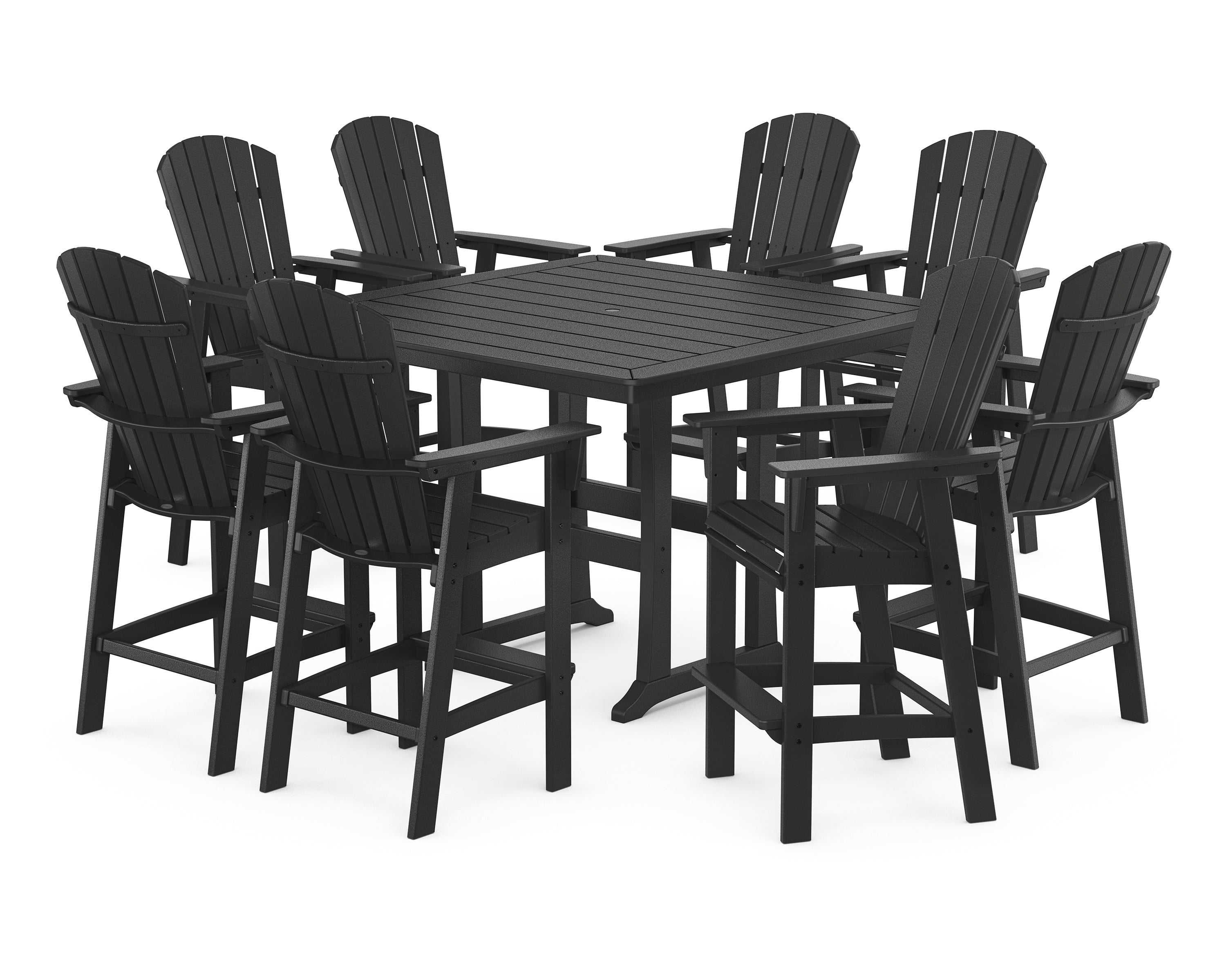 POLYWOOD Nautical Curveback Adirondack 9-Piece Trestle Bar Set in Black