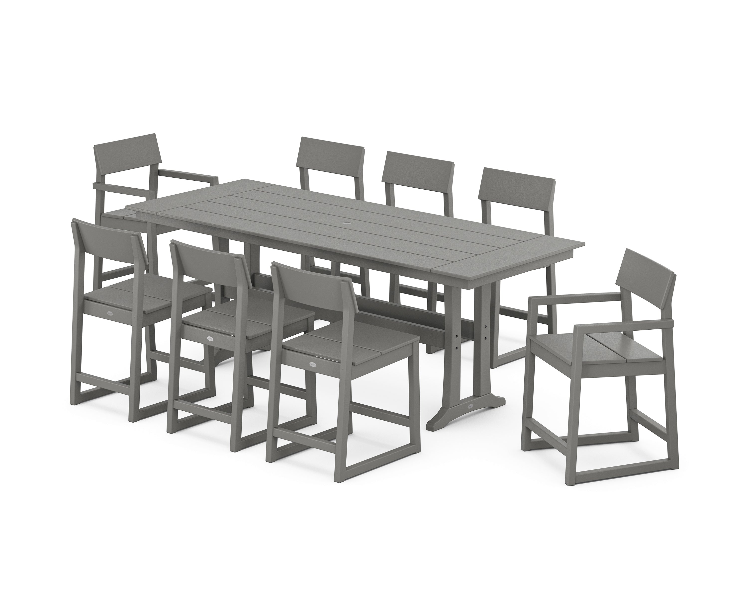 POLYWOOD EDGE 9-Piece Farmhouse Counter Set with Trestle Legs in Slate Grey