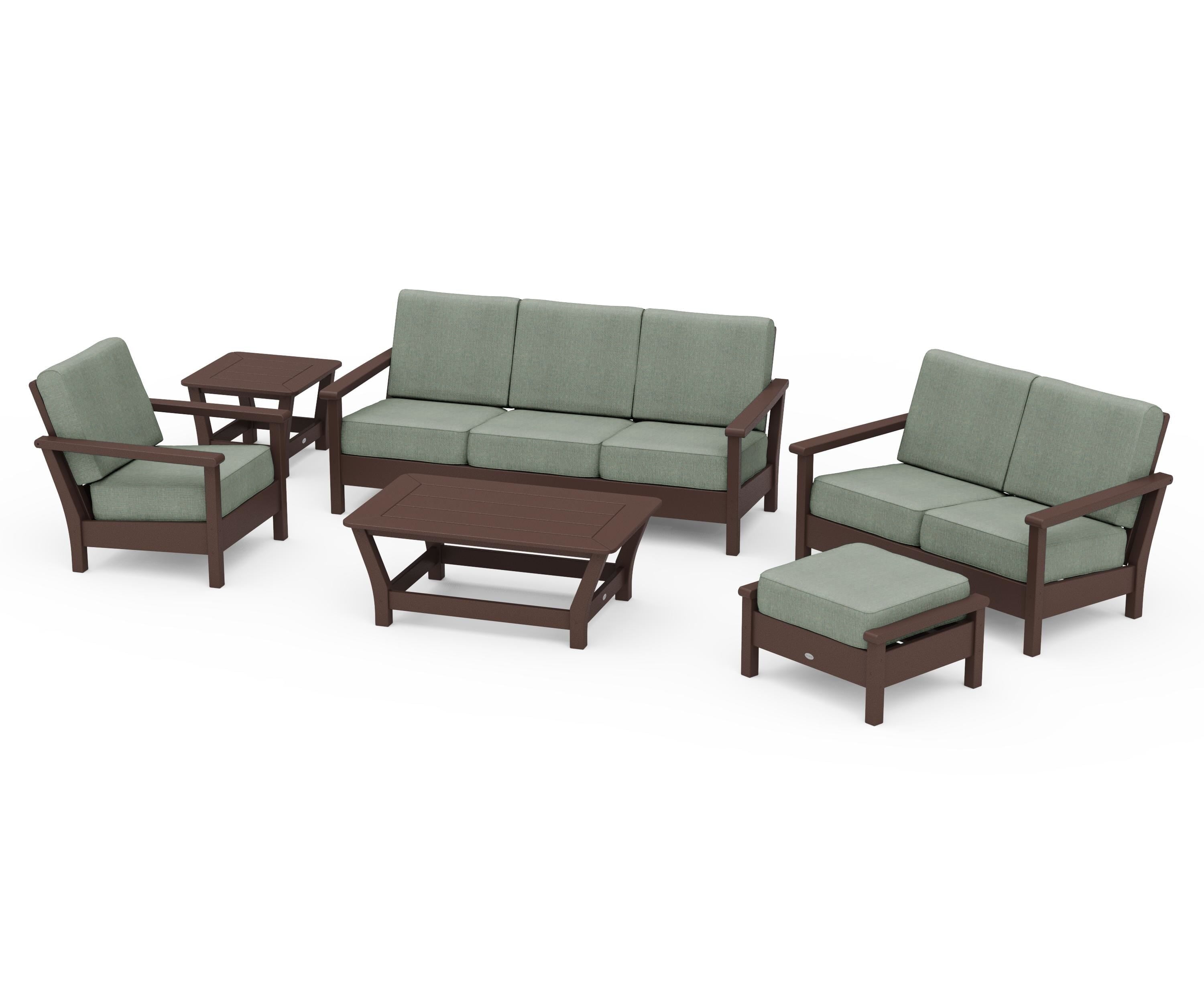 POLYWOOD Harbour 6-Piece Outdoor Living Set in Mahogany / Cast Sage