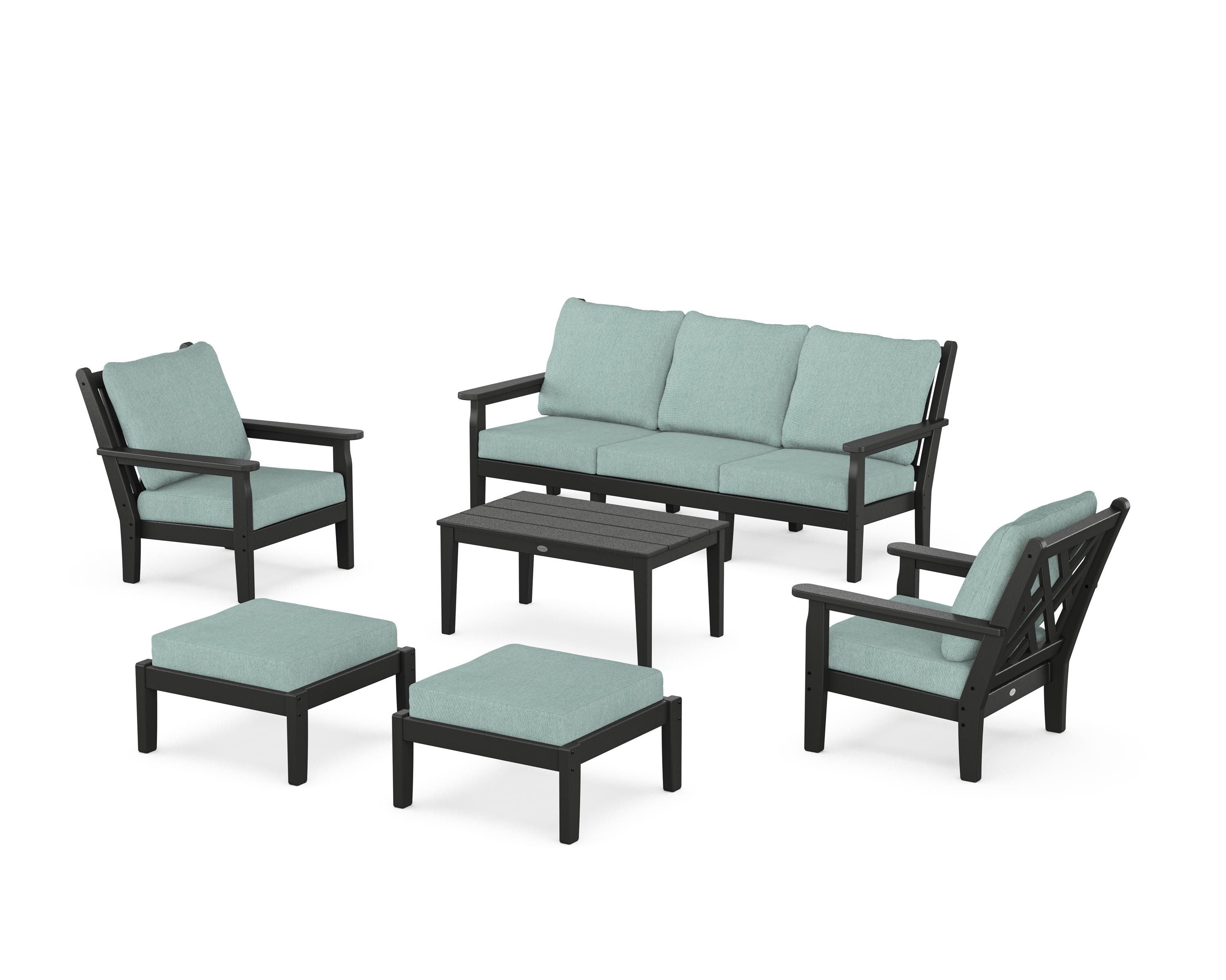 POLYWOOD Chippendale 6-Piece Lounge Sofa Set in Black / Glacier Spa