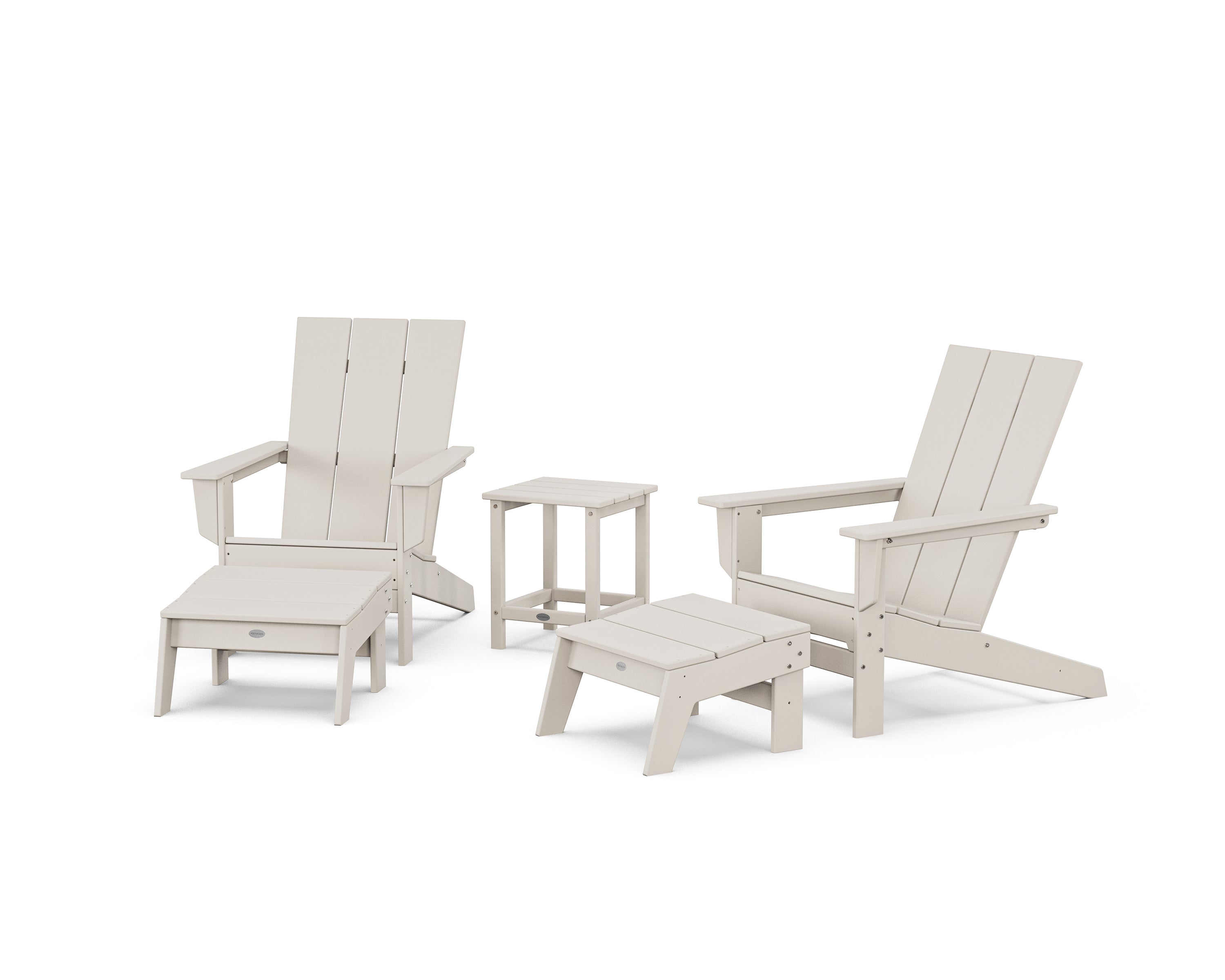 POLYWOOD 5-Piece Modern Studio Adirondack Set with Ottomans and Side Table in Sand