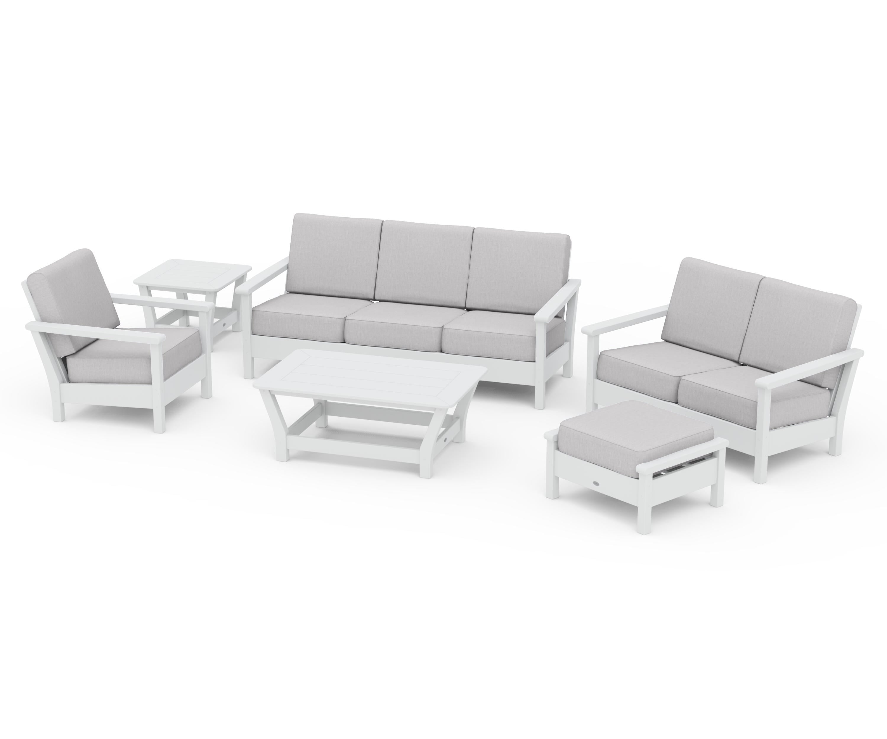 POLYWOOD Harbour 6-Piece Outdoor Living Set in White / Granite