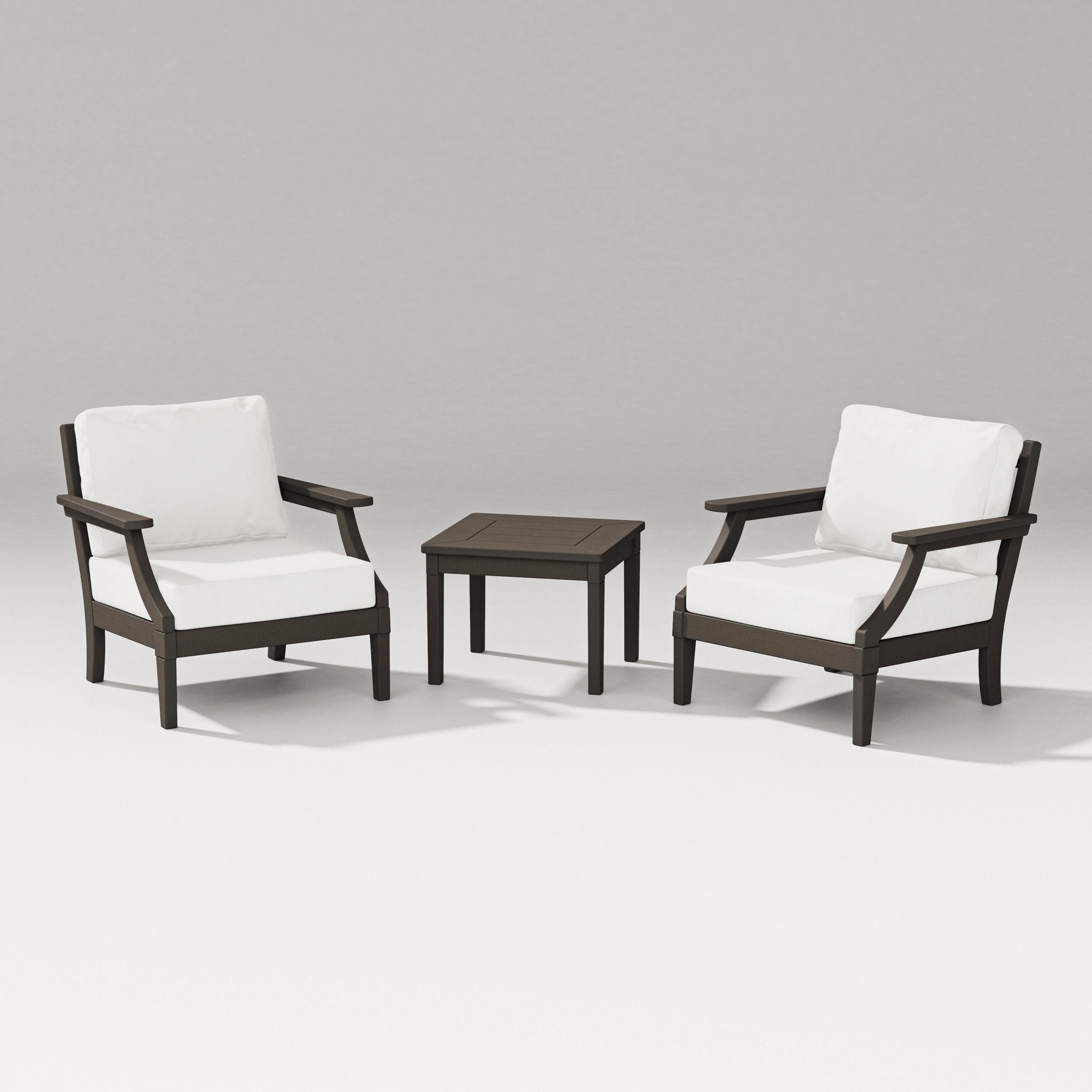 PW Designer Series Estate 3-Piece Lounge Chair Set in Vintage Coffee / Natural Linen