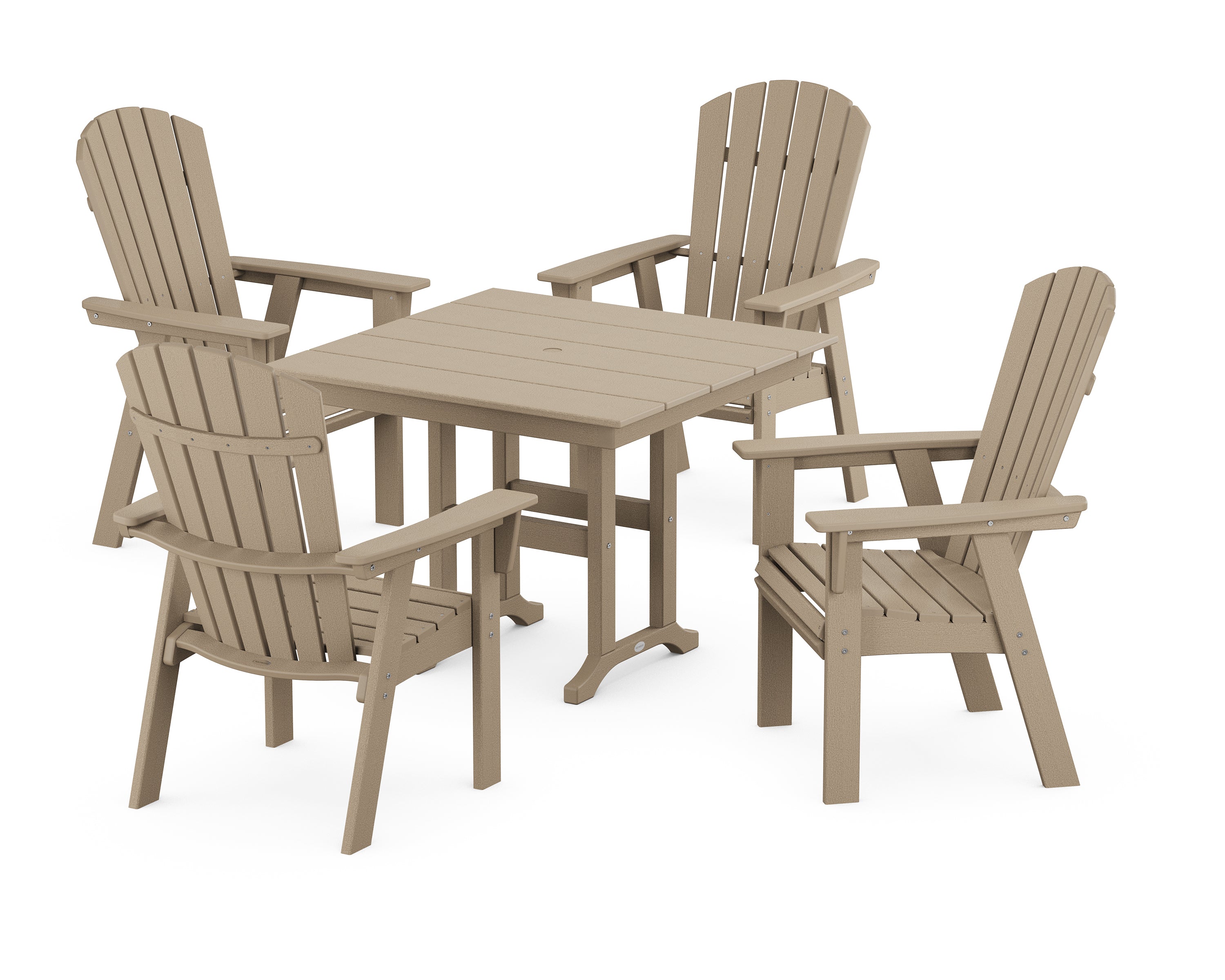 POLYWOOD® Nautical Curveback Adirondack 5-Piece Farmhouse Dining Set in Vintage Sahara