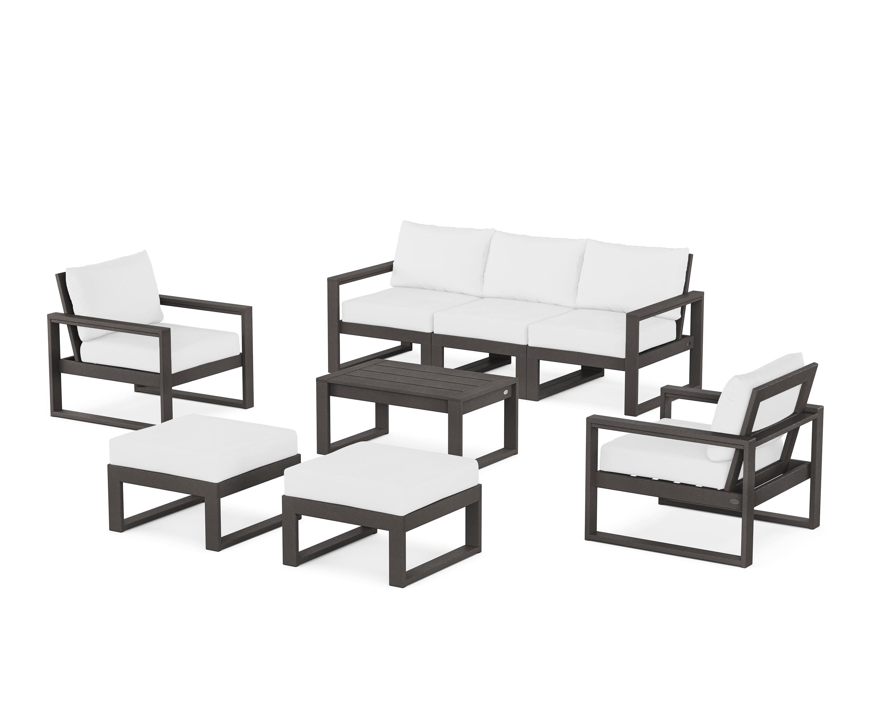 POLYWOOD EDGE Sectional 8-Piece Lounge Sofa Set in Vintage Coffee / Natural