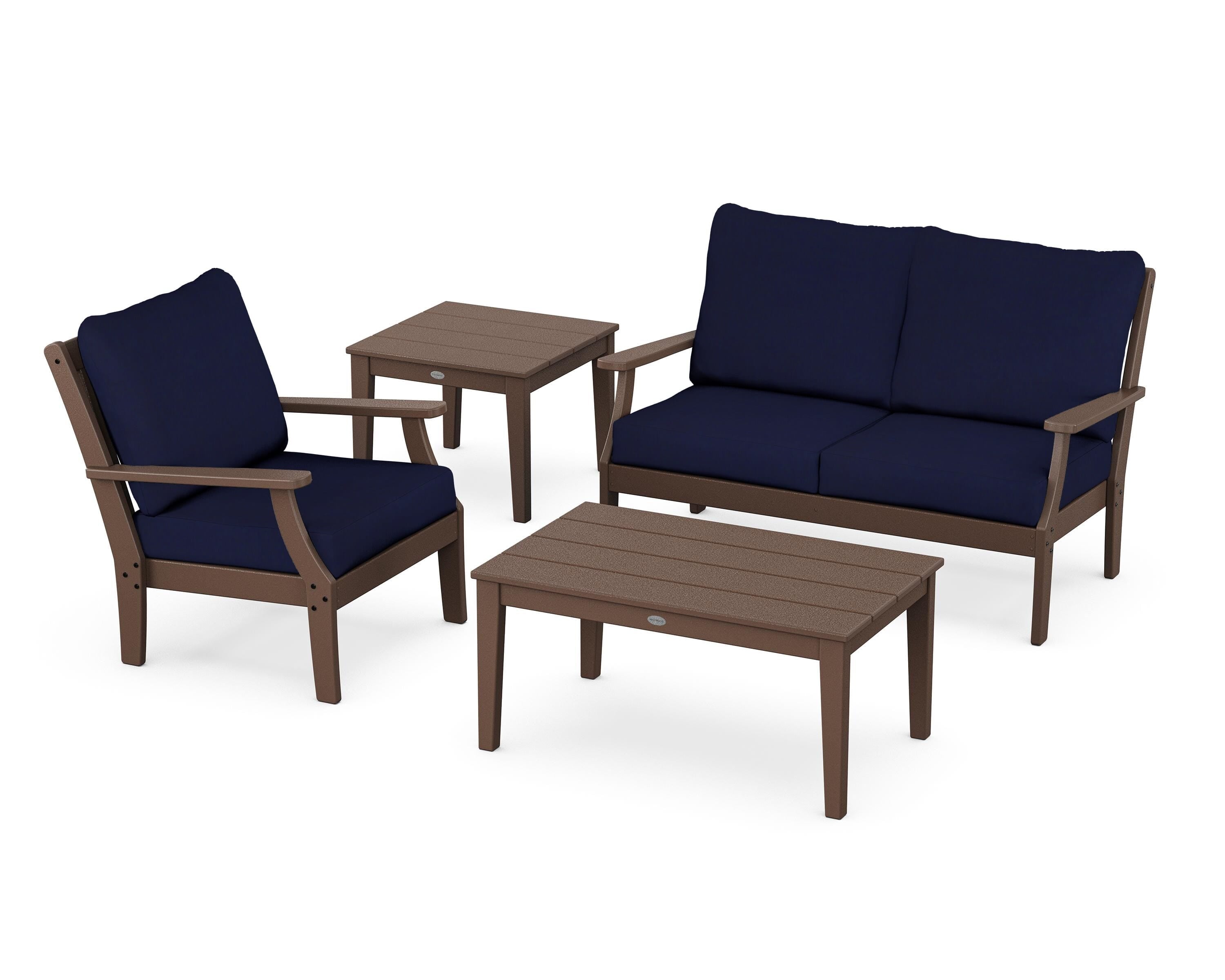 POLYWOOD Braxton 4-Piece Deep Seating Set in Mahogany / Navy