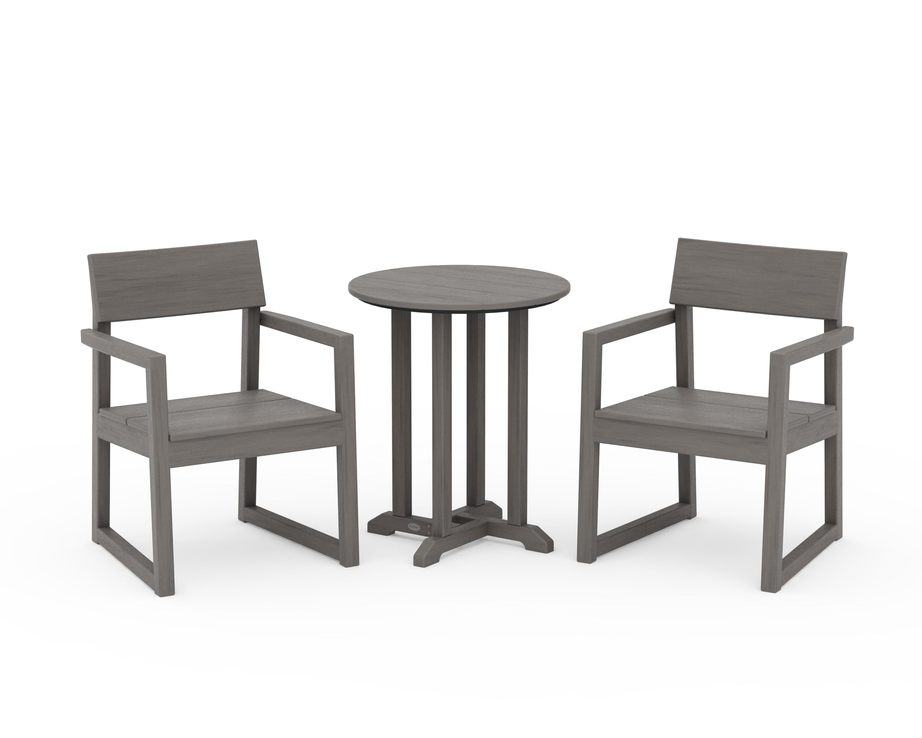 POLYWOOD EDGE 3-Piece Round Bistro Dining Set in Driftwood