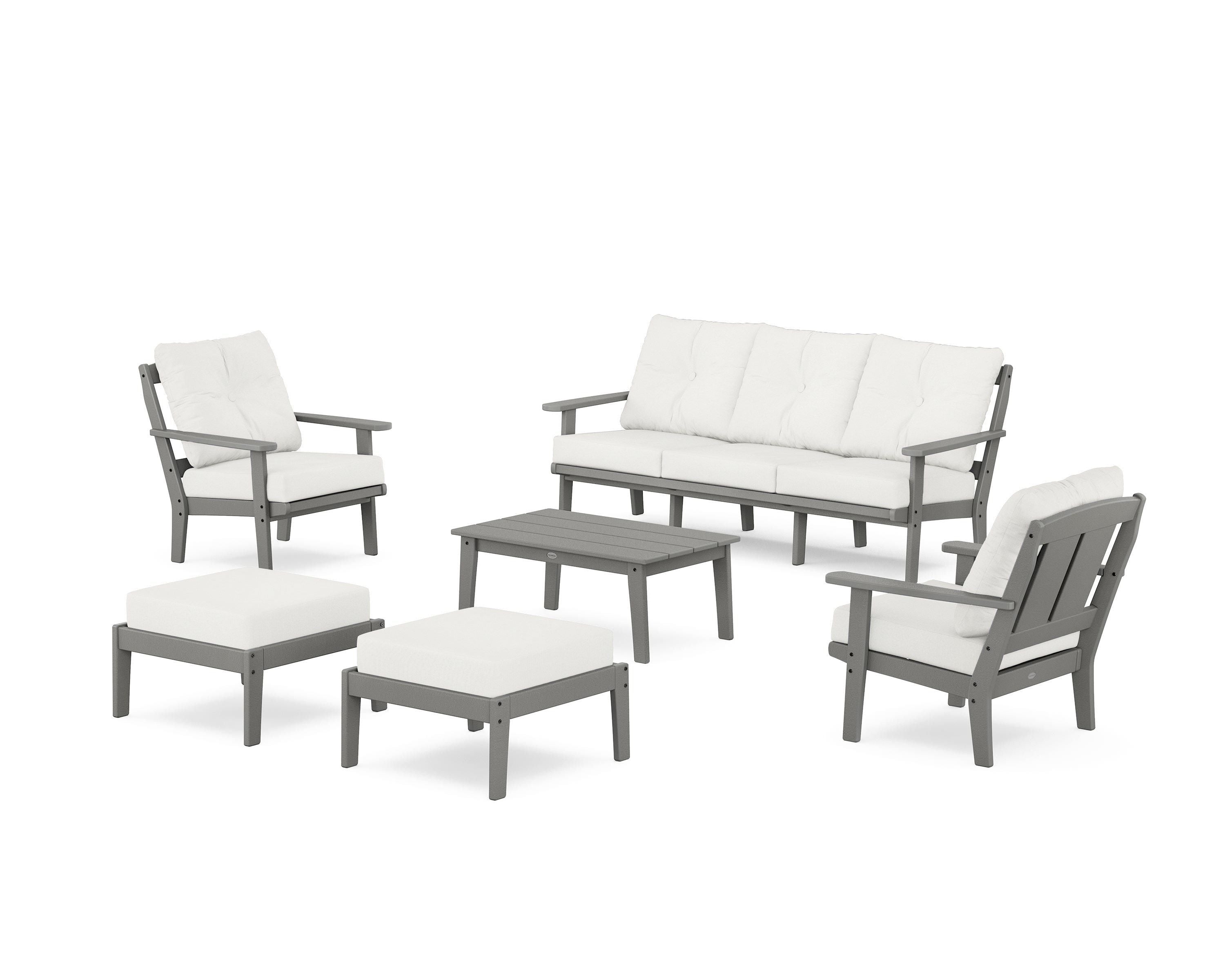 POLYWOOD Mission 6-Piece Lounge Sofa Set in Slate Grey / Natural Linen