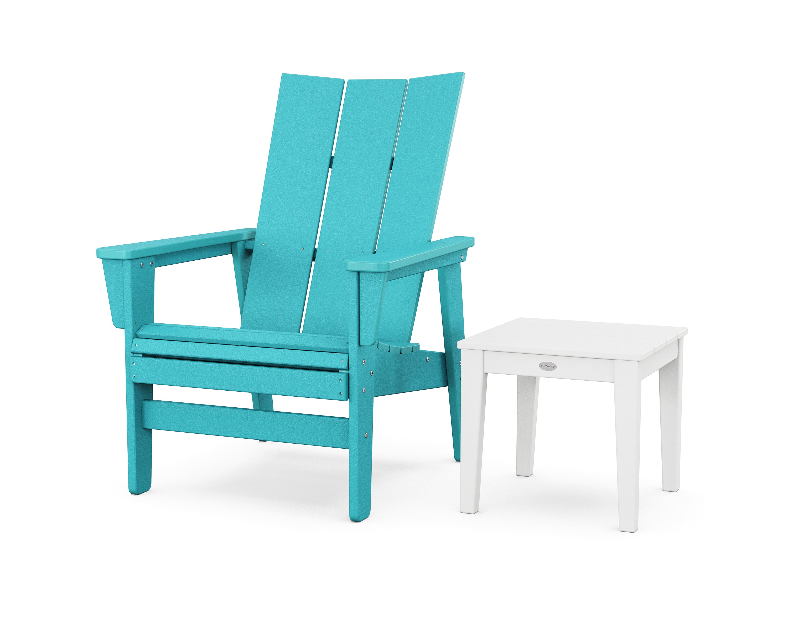 POLYWOOD Modern Grand Upright Adirondack Chair with Side Table in Aruba / White