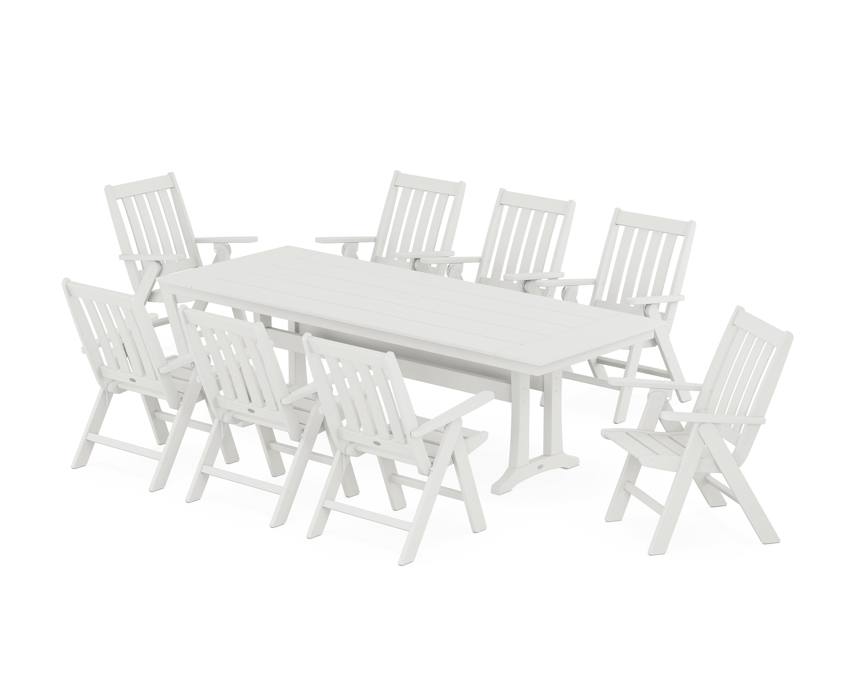 POLYWOOD® Vineyard Folding 9-Piece Farmhouse Dining Set with Trestle Legs in Vintage White