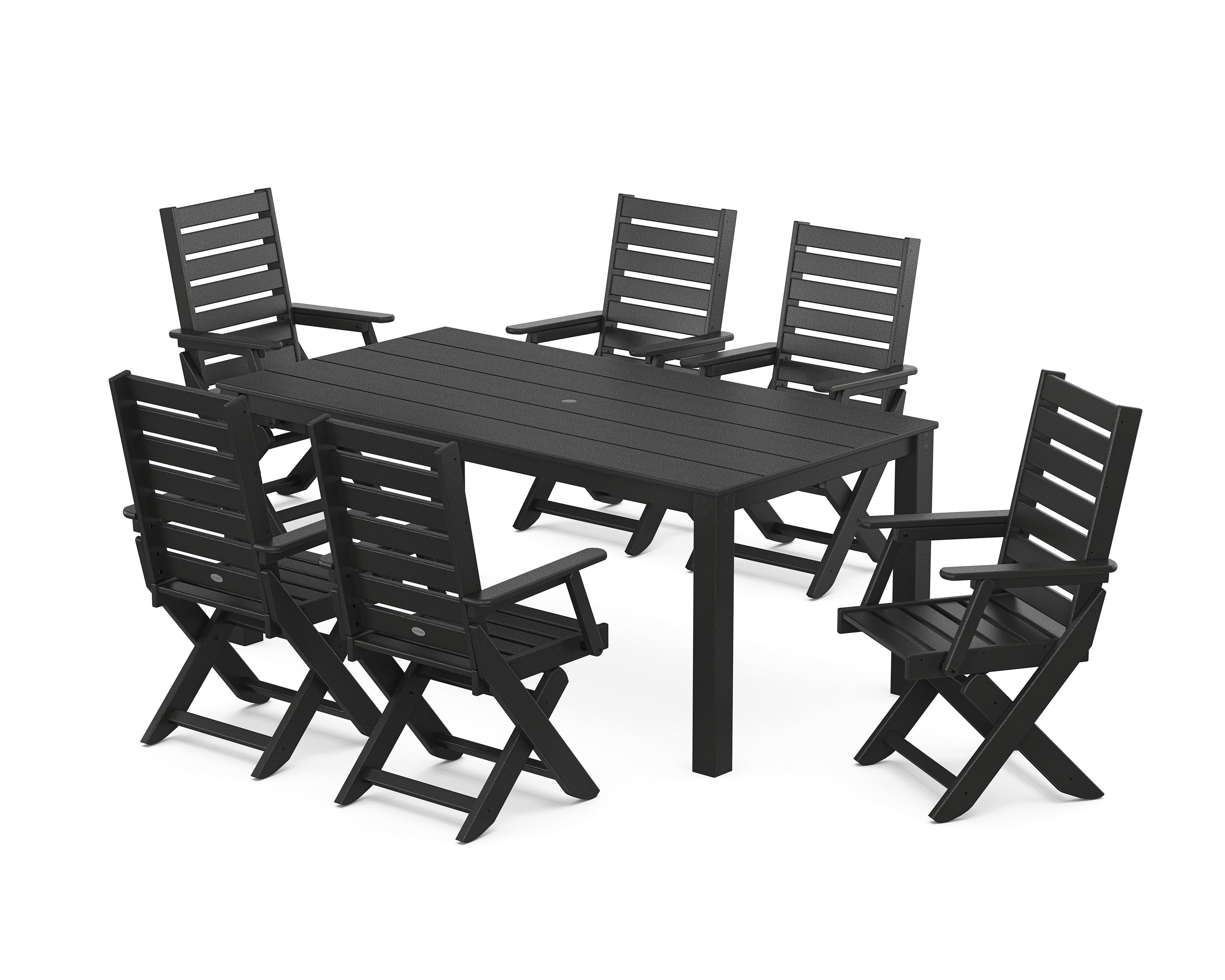 POLYWOOD Captain Folding Chair 7-Piece Parsons Dining Set in Black