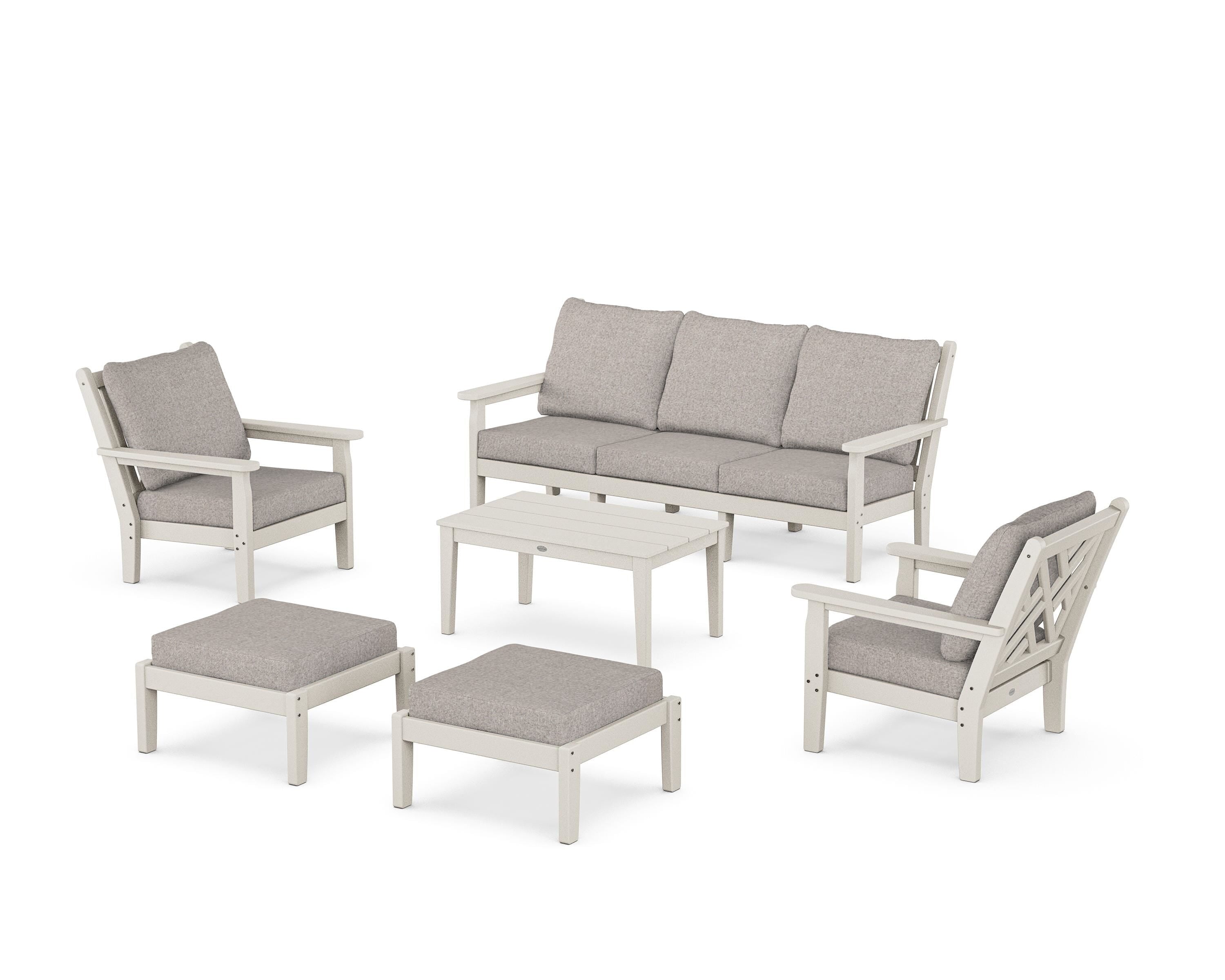 POLYWOOD Chippendale 6-Piece Lounge Sofa Set in Sand / Weathered Tweed