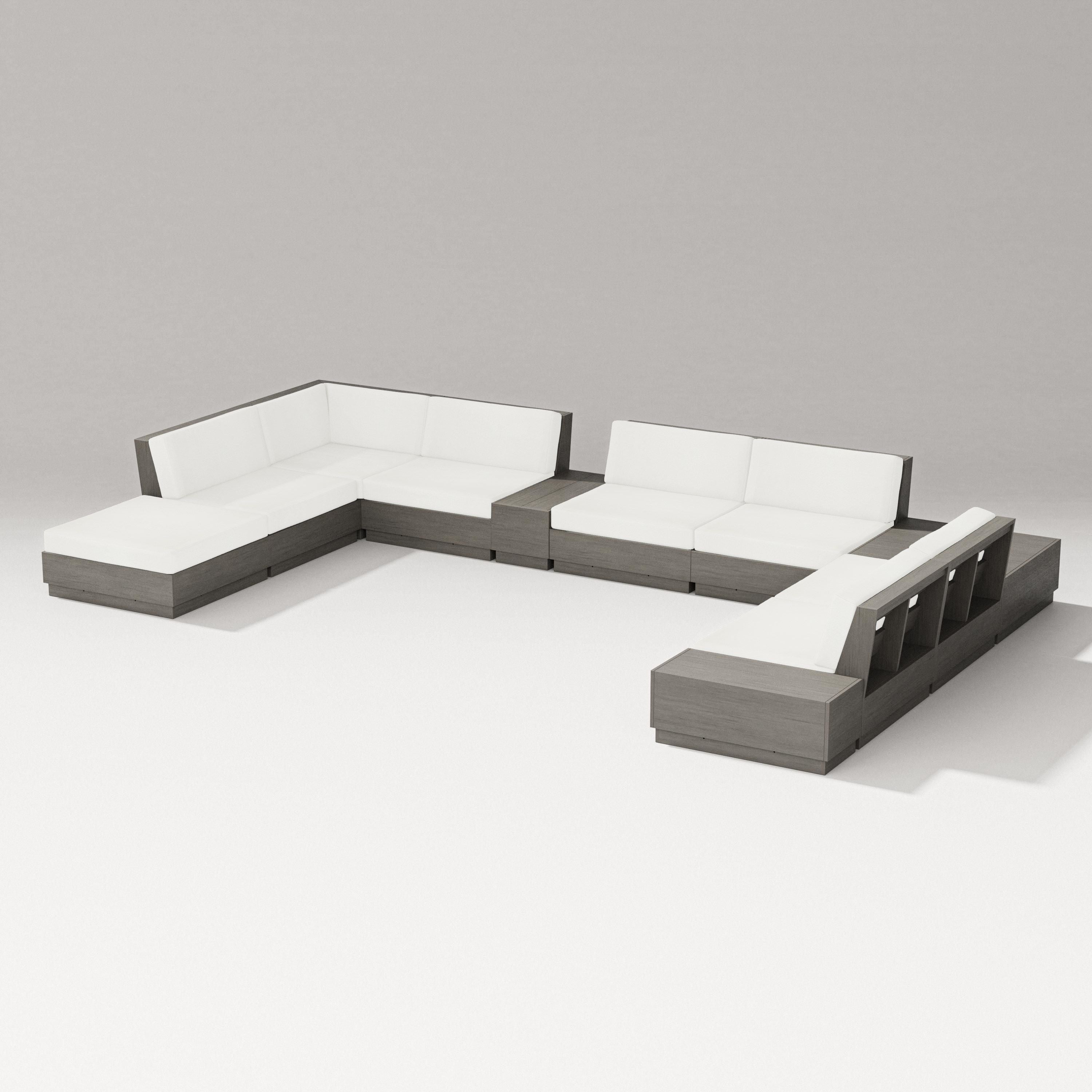 PW Designer Series Elevate 11-Piece Conversation Sectional Set in Driftwood / Natural Linen