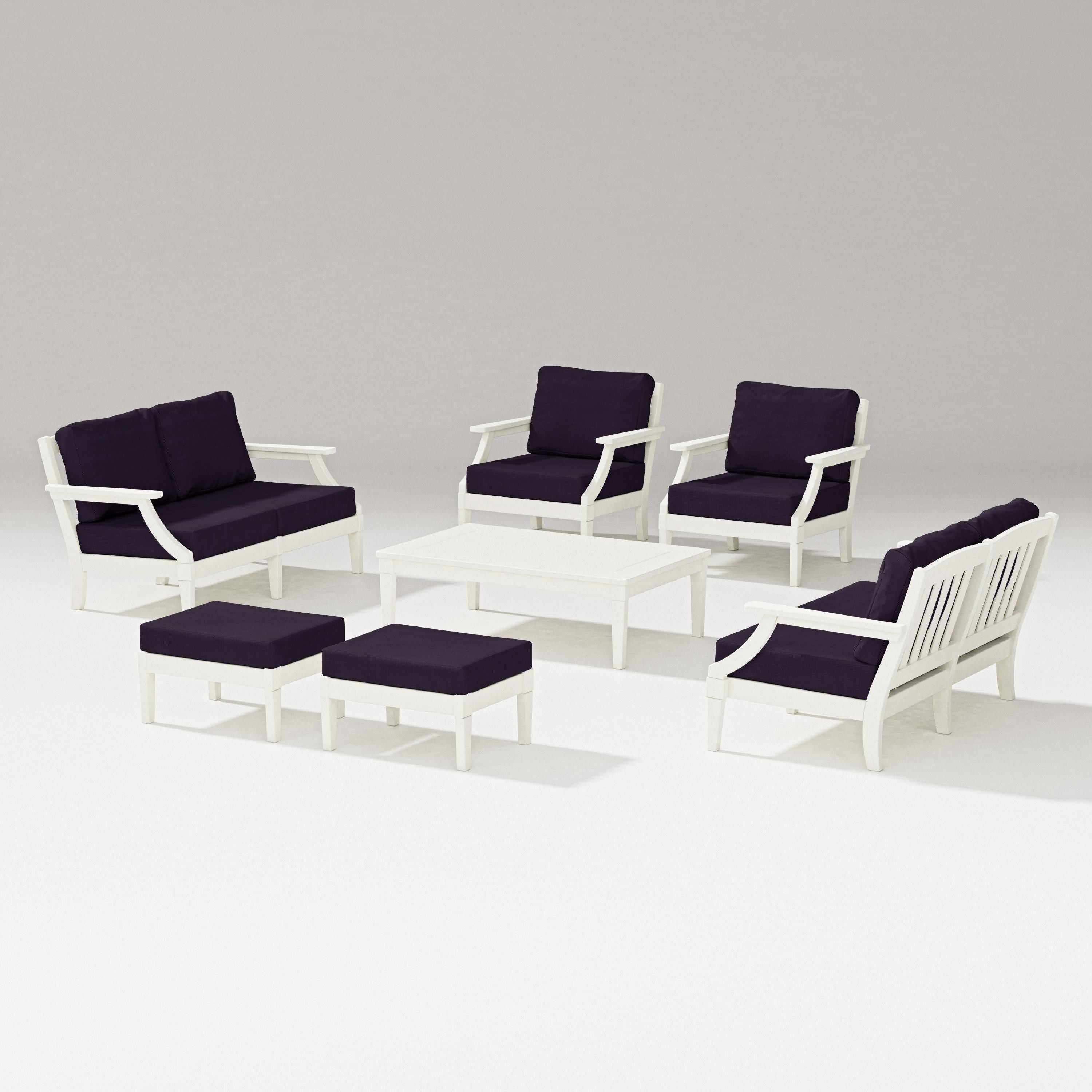 PW Designer Series Estate 7-Piece Lounge Loveseat Set in Vintage White / Navy Linen