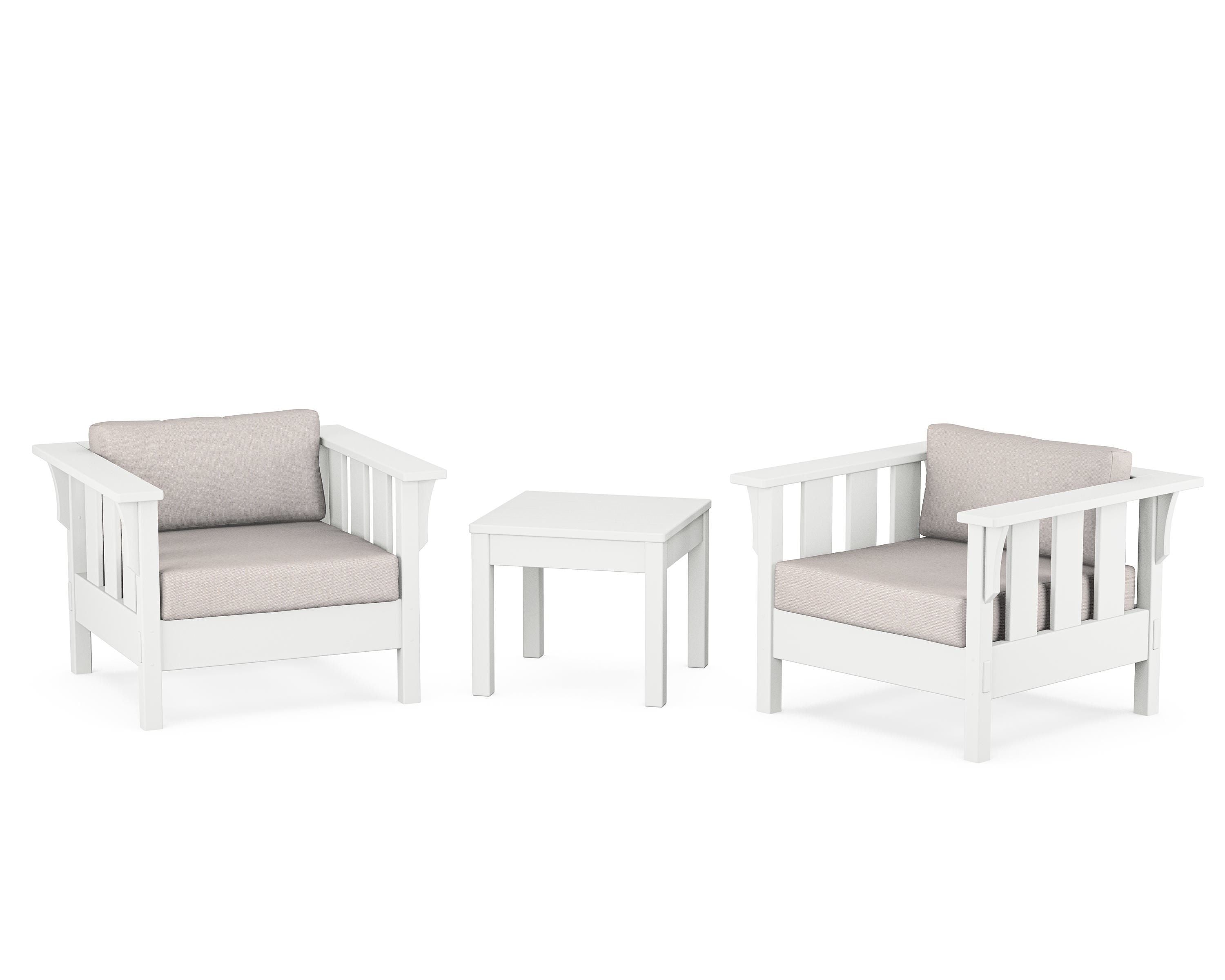 Martha Stewart by POLYWOOD Acadia 3-Piece Deep Seating Set in White / Dune Burlap
