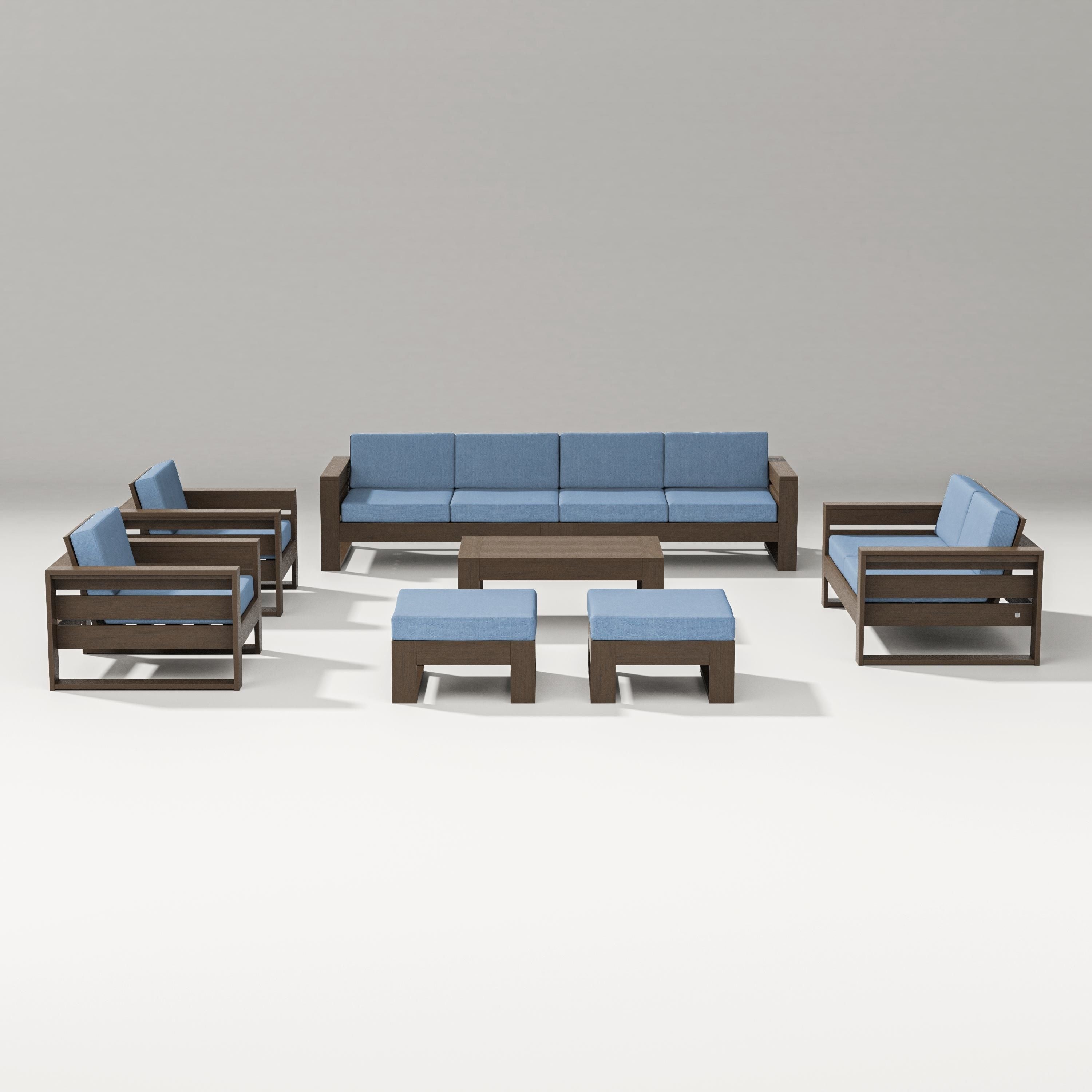 PW Designer Series Latitude 8-Piece Lounge Sofa Set in Kona / Sky Blue