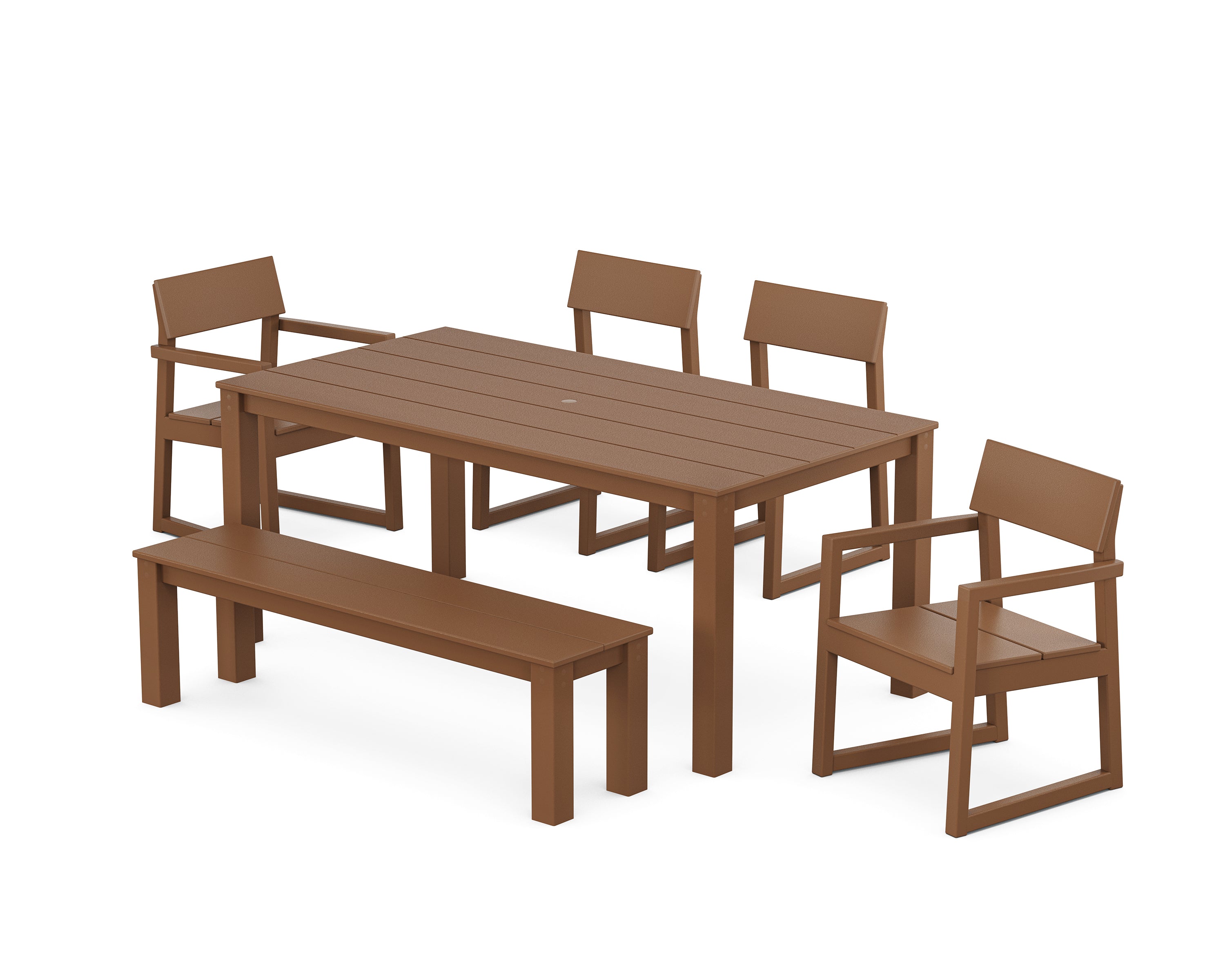 POLYWOOD EDGE 6-Piece Parsons Dining Set with Bench in Teak