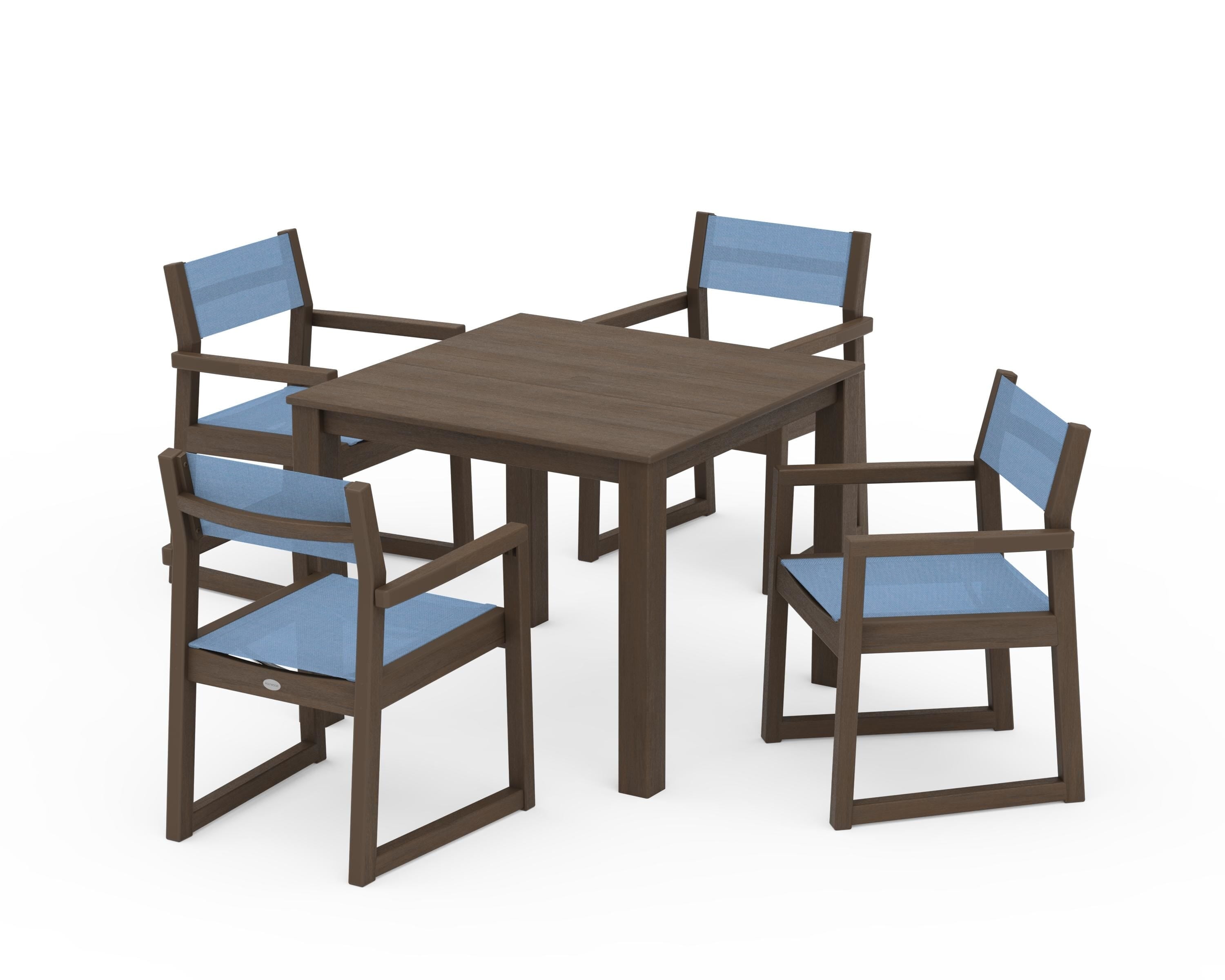 POLYWOOD EDGE Sling Arm Chair 5-Piece Parsons Dining Set in Kona / Poolside Sling