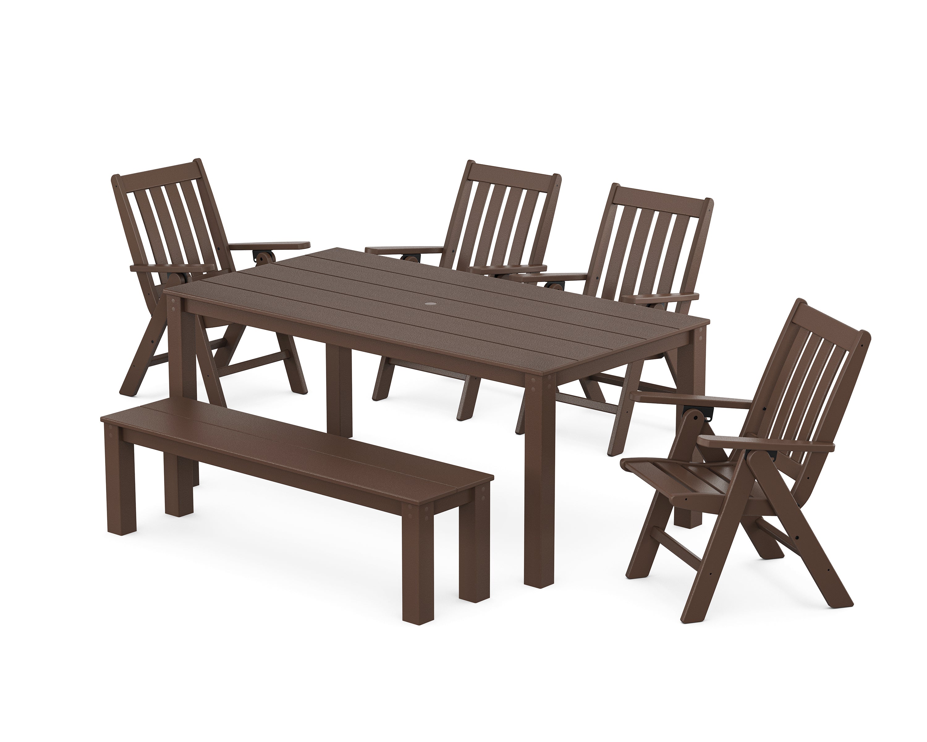 POLYWOOD Vineyard Folding Chair 6-Piece Parsons Dining Set with Bench in Mahogany