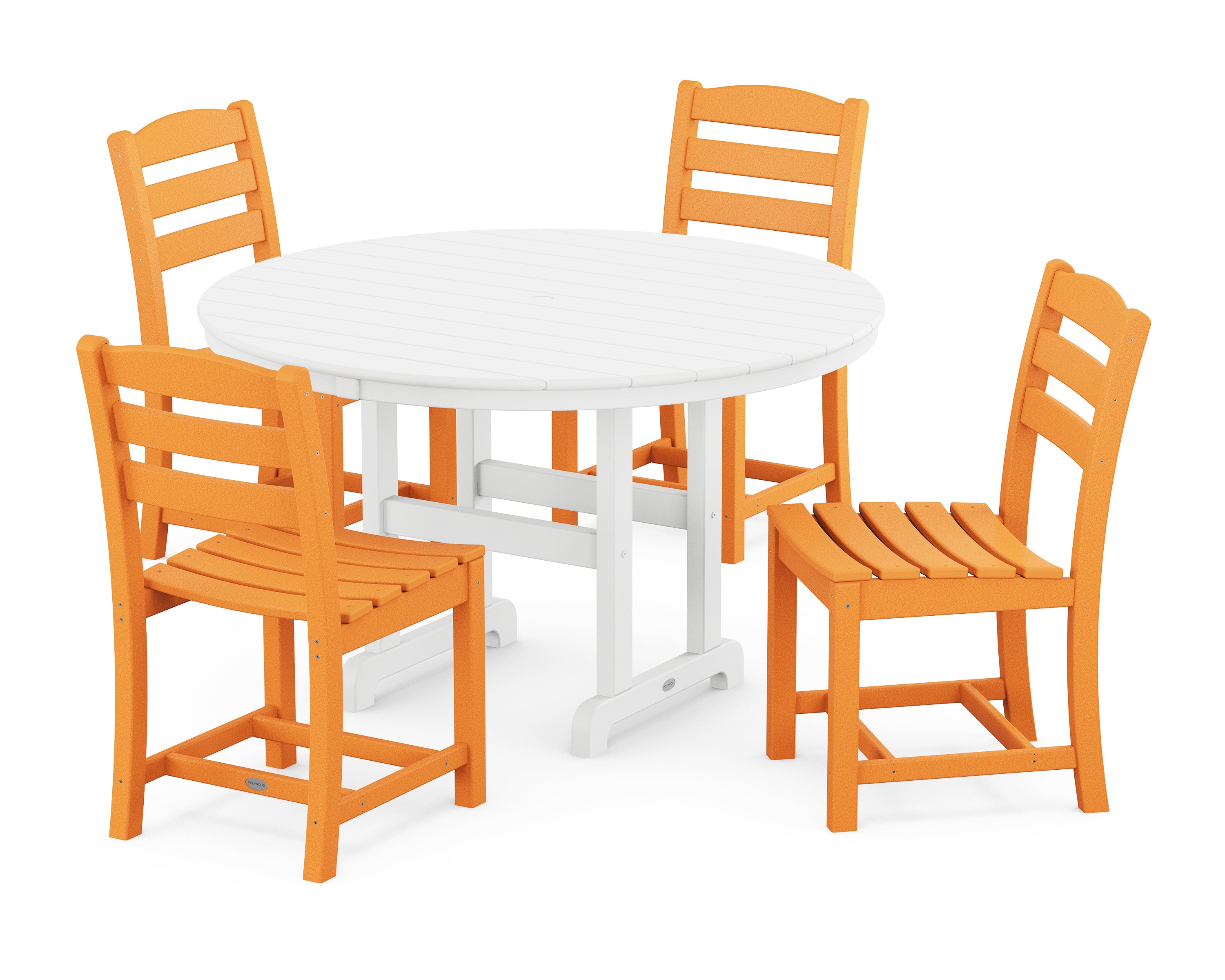 POLYWOOD® La Casa Café Side Chair 5-Piece Round Farmhouse Dining Set in Tangerine / White