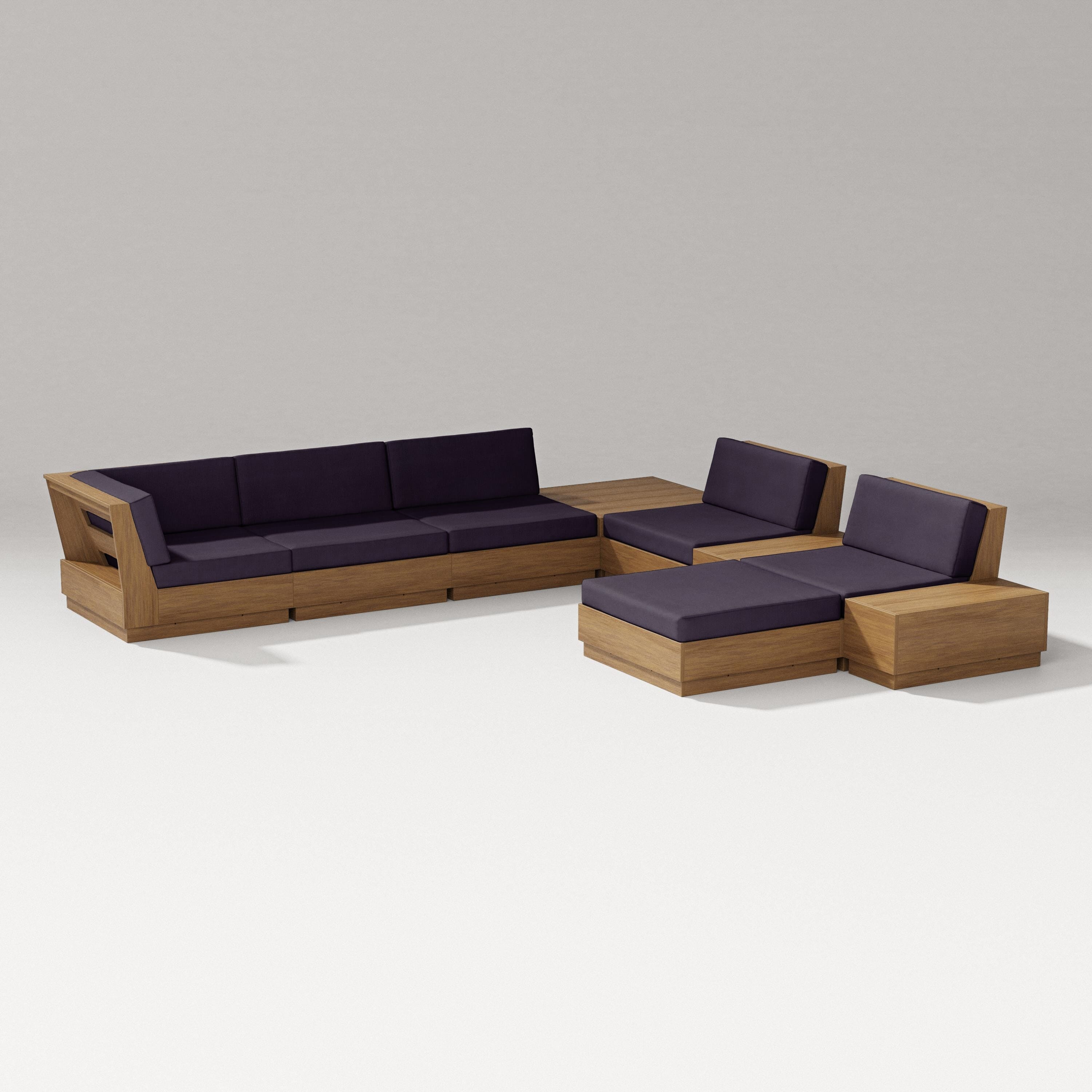 PW Designer Series Elevate 9-Piece Conversation Sectional in Natural / Navy Linen