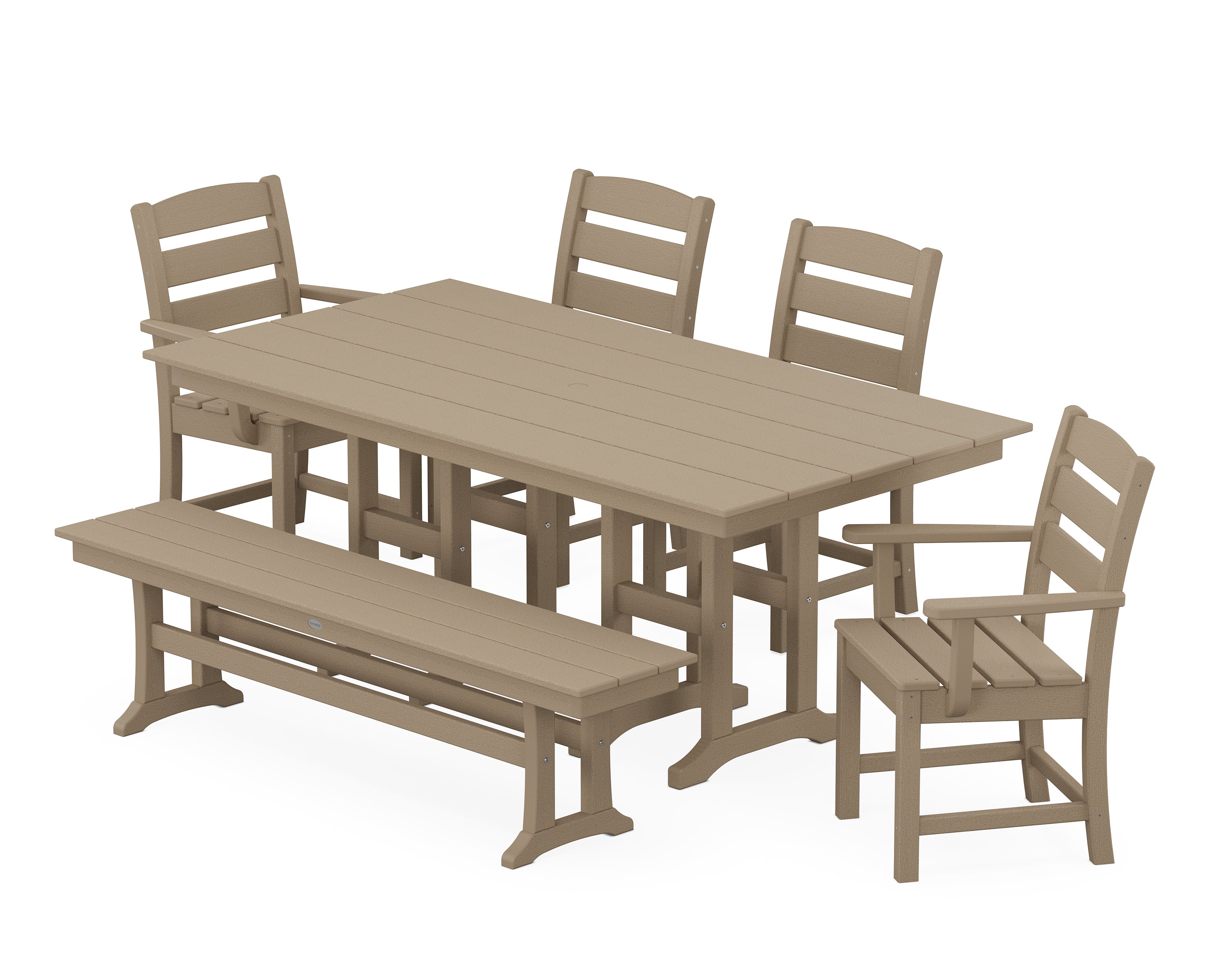 POLYWOOD® Lakeside 6-Piece Farmhouse Dining Set with Bench in Vintage Sahara