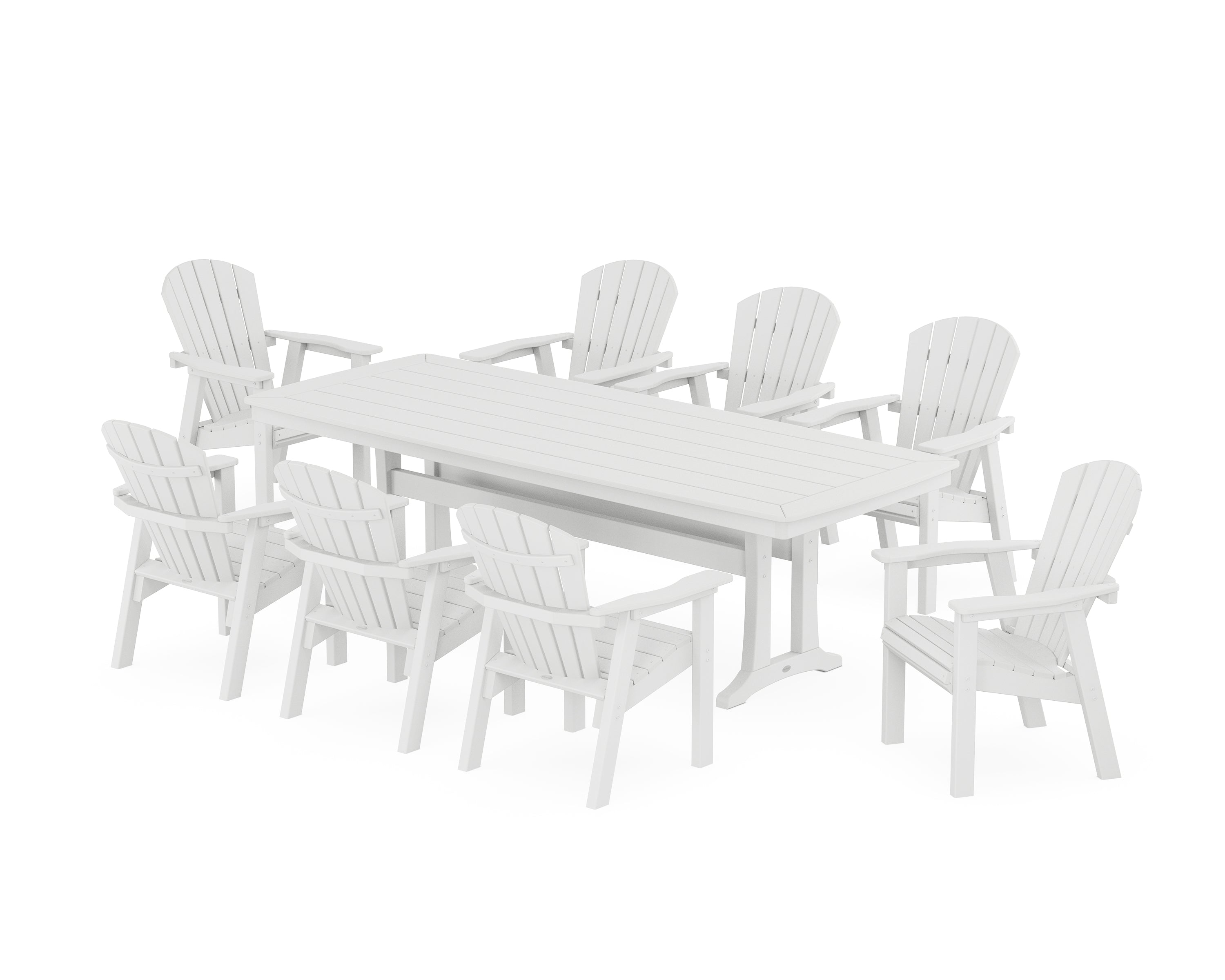 POLYWOOD Seashell 9-Piece Dining Set with Trestle Legs in White