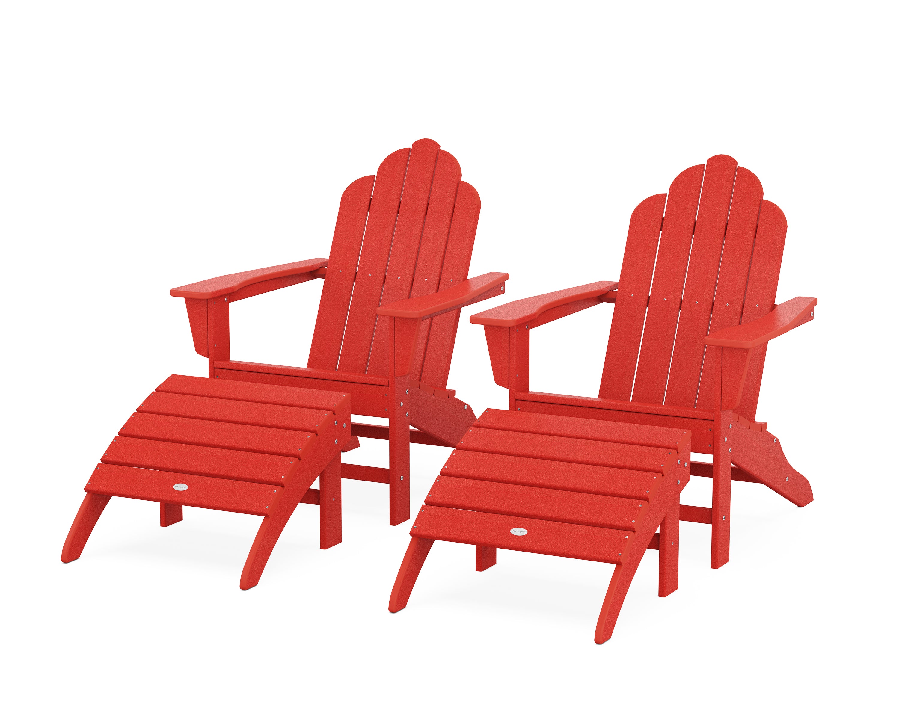 POLYWOOD® Long Island Adirondack Chair 4-Piece Set with Ottomans in Sunset Red