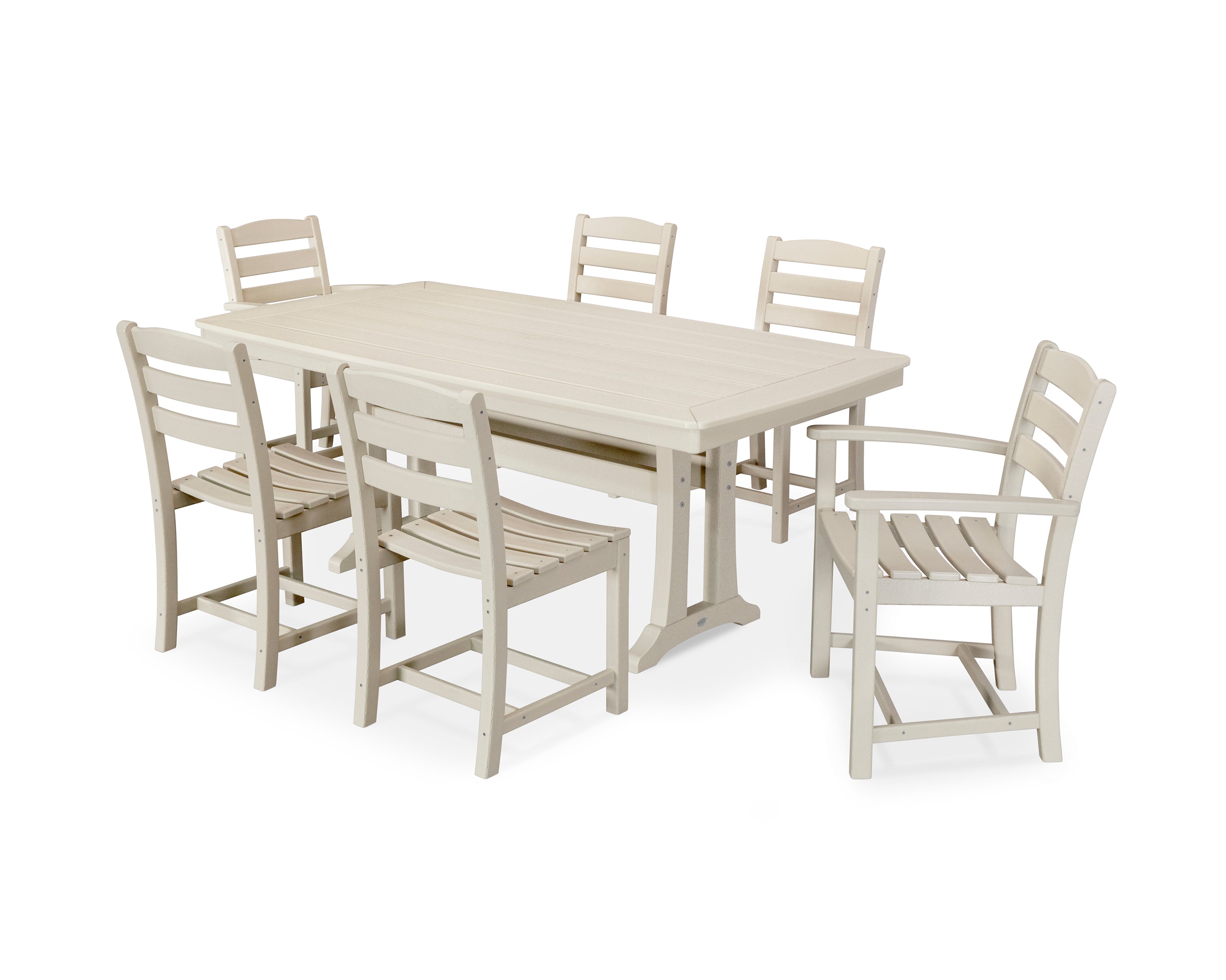 POLYWOOD La Casa Café 7-Piece Dining Set with Trestle Legs in Sand
