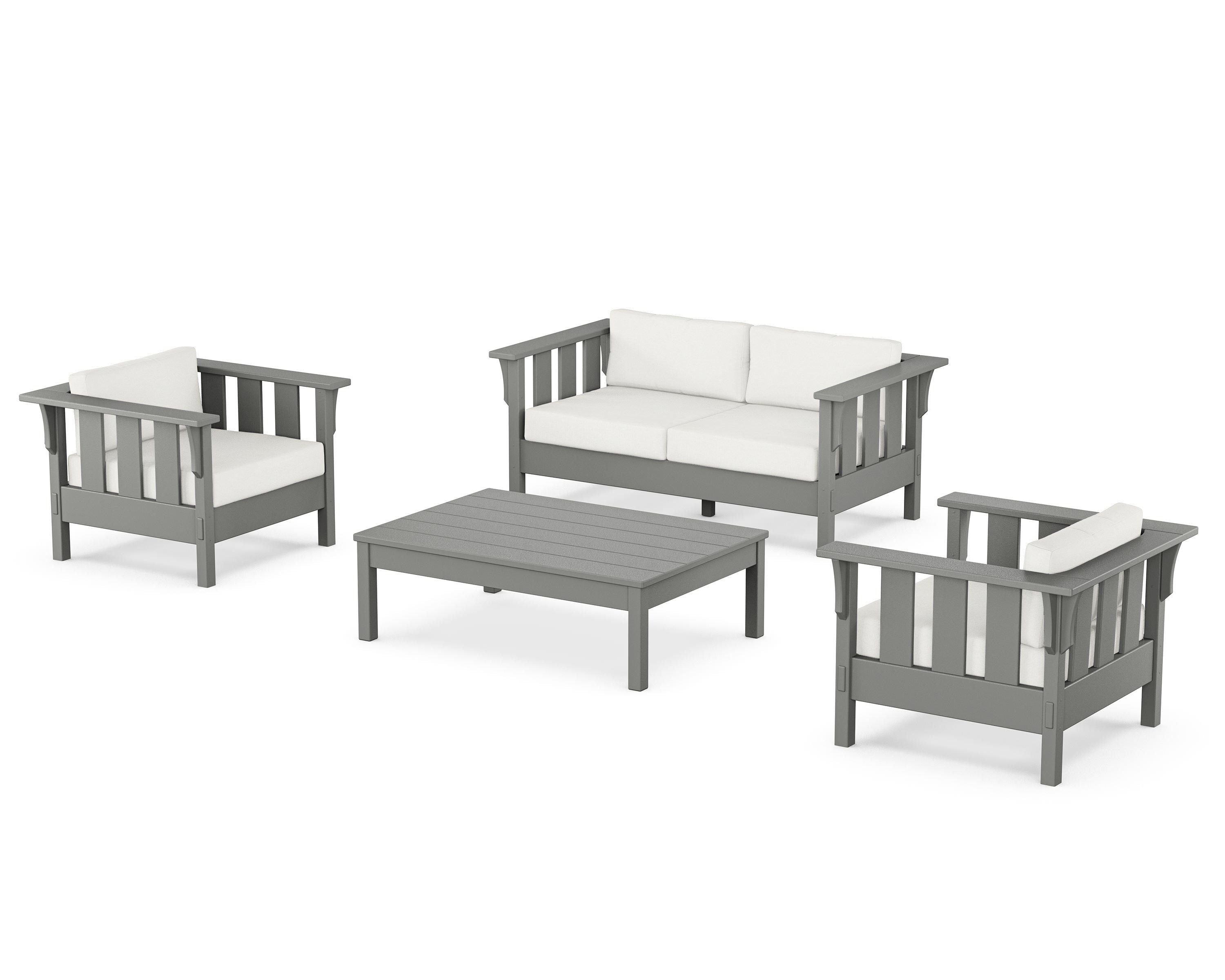 Martha Stewart by POLYWOOD Acadia 4-Piece Deep Seating Set with Loveseat in Slate Grey / Natural Linen