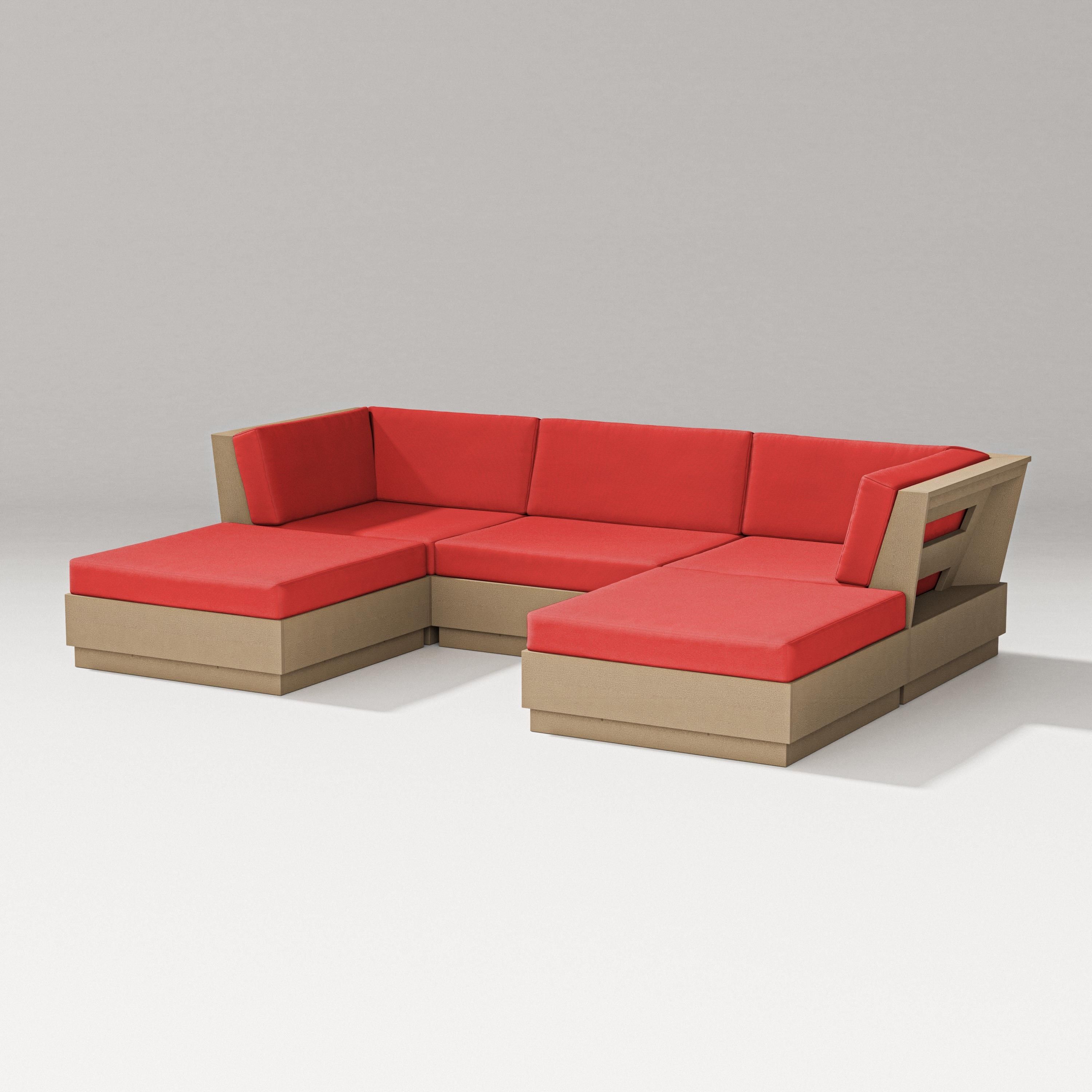 PW Designer Series Elevate Double Chaise Sectional in Vintage Sahara / Crimson Linen