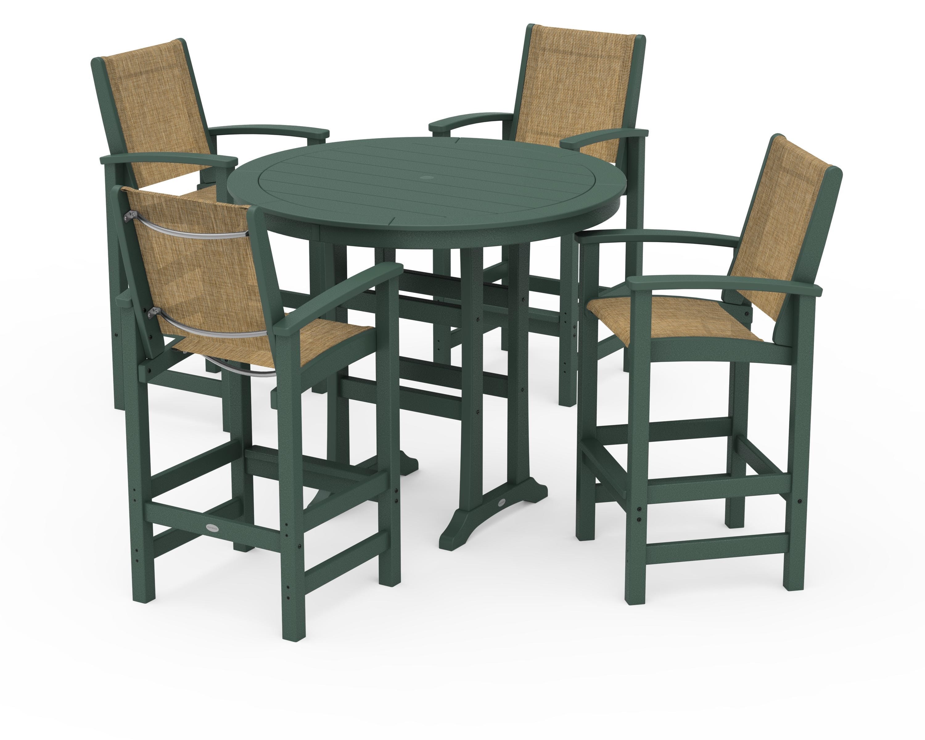 POLYWOOD Coastal 5-Piece Nautical Trestle Bar Set in Green / Burlap Sling