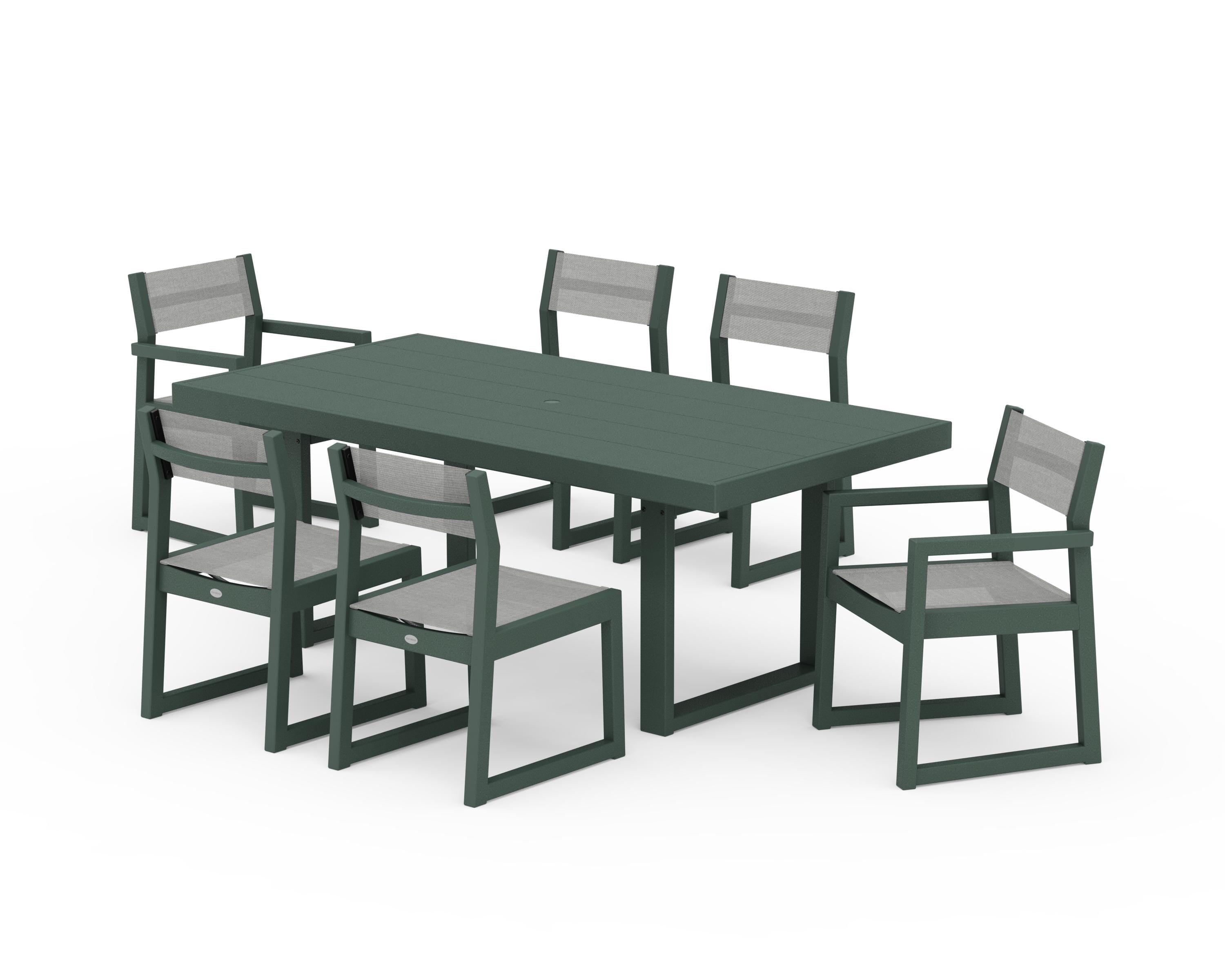 POLYWOOD EDGE Sling 7-Piece Dining Set in Green / Metallic Sling