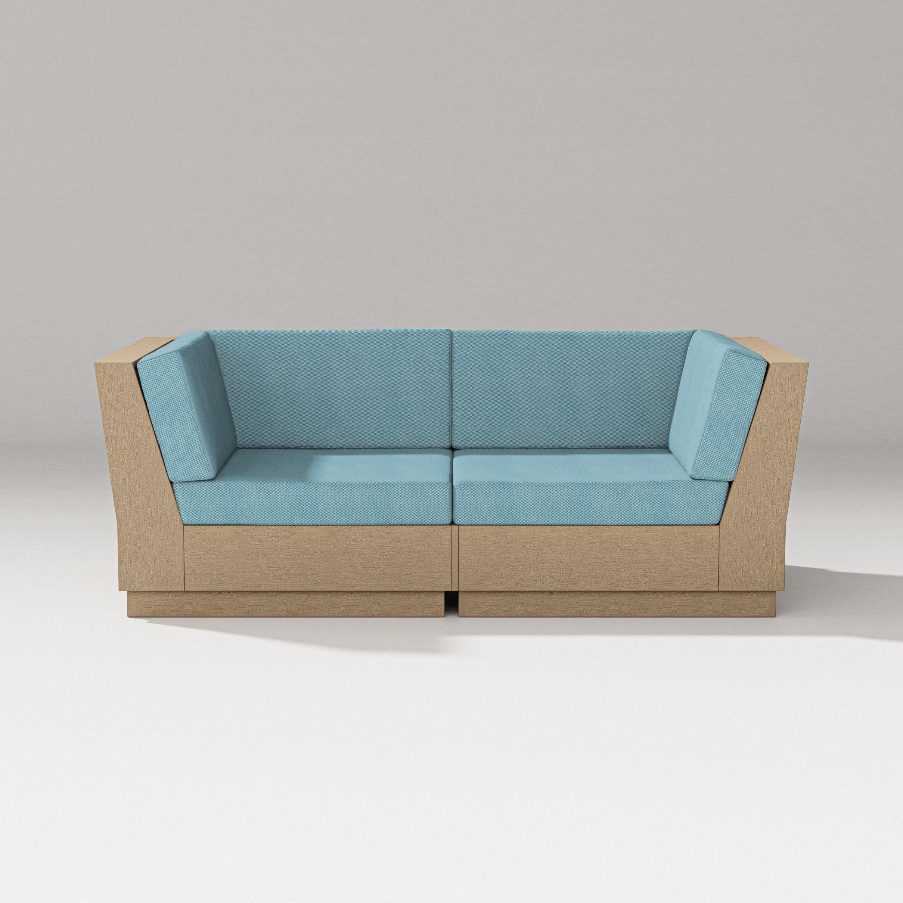PW Designer Series Elevate Loveseat Sectional in Vintage Sahara / Lattice Sky Blue