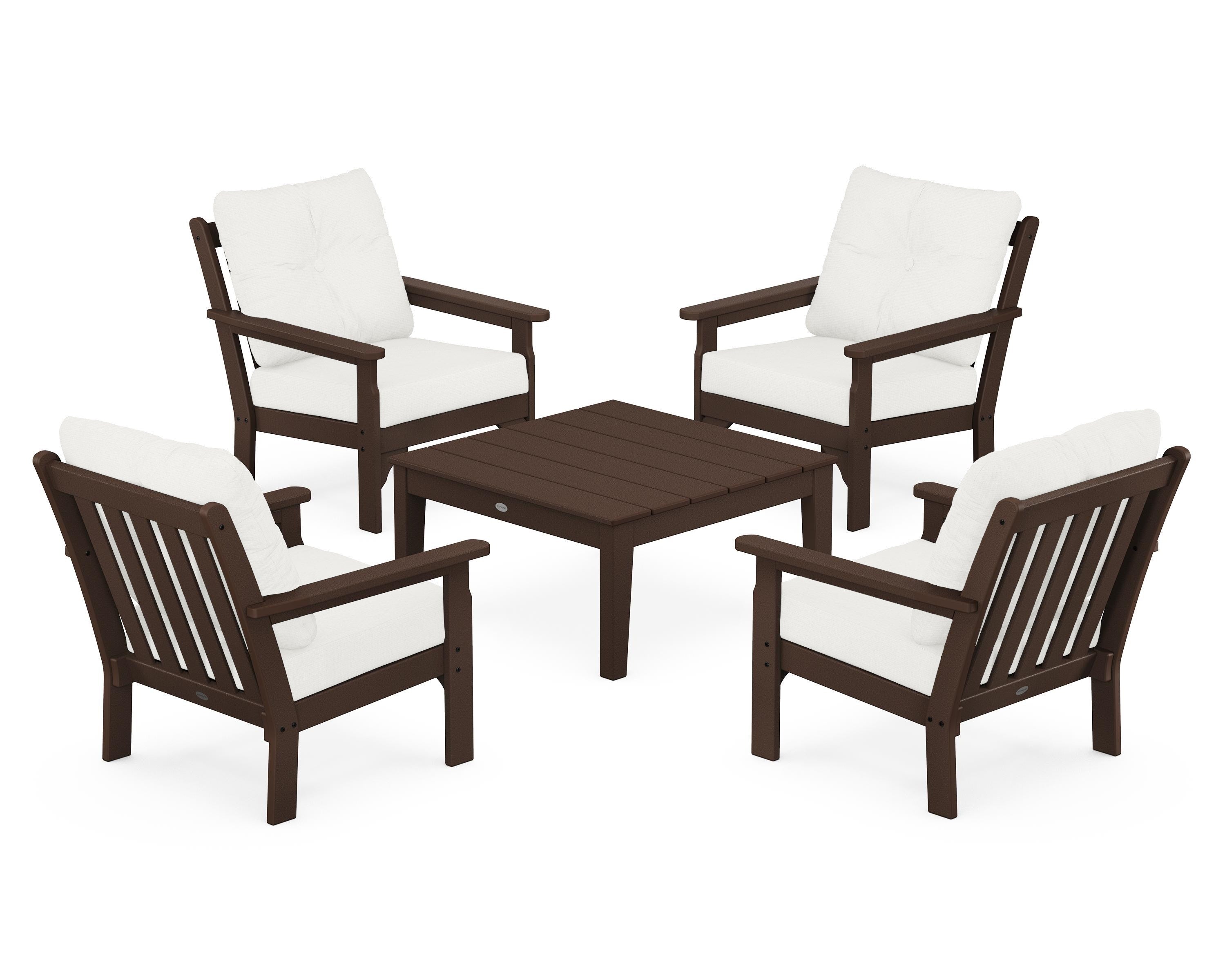 POLYWOOD Vineyard 5-Piece Deep Seating Conversation Set in Mahogany / Natural Linen