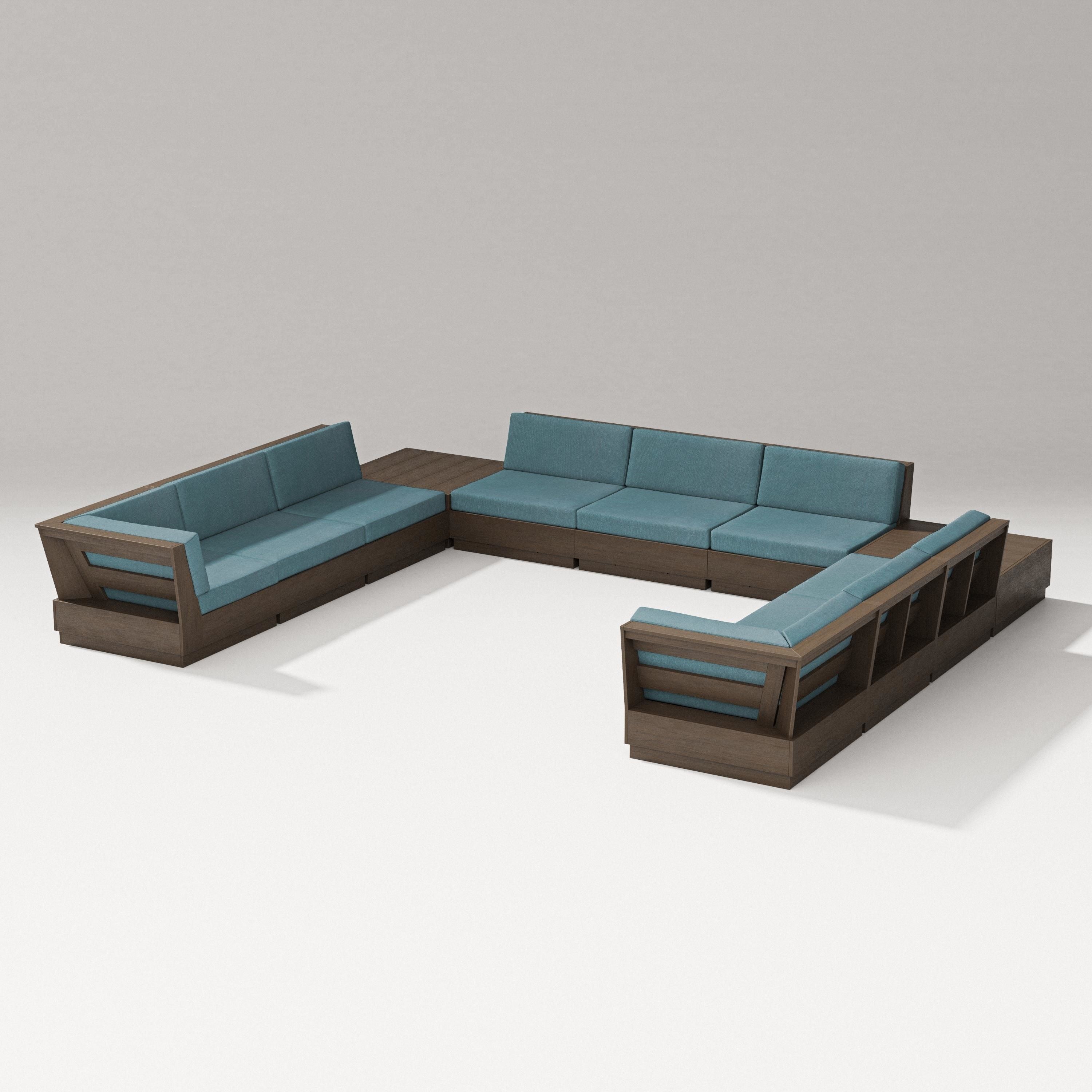 PW Designer Series Elevate 11-Piece U-Shaped Sofa Sectional in Kona / Ocean Teal