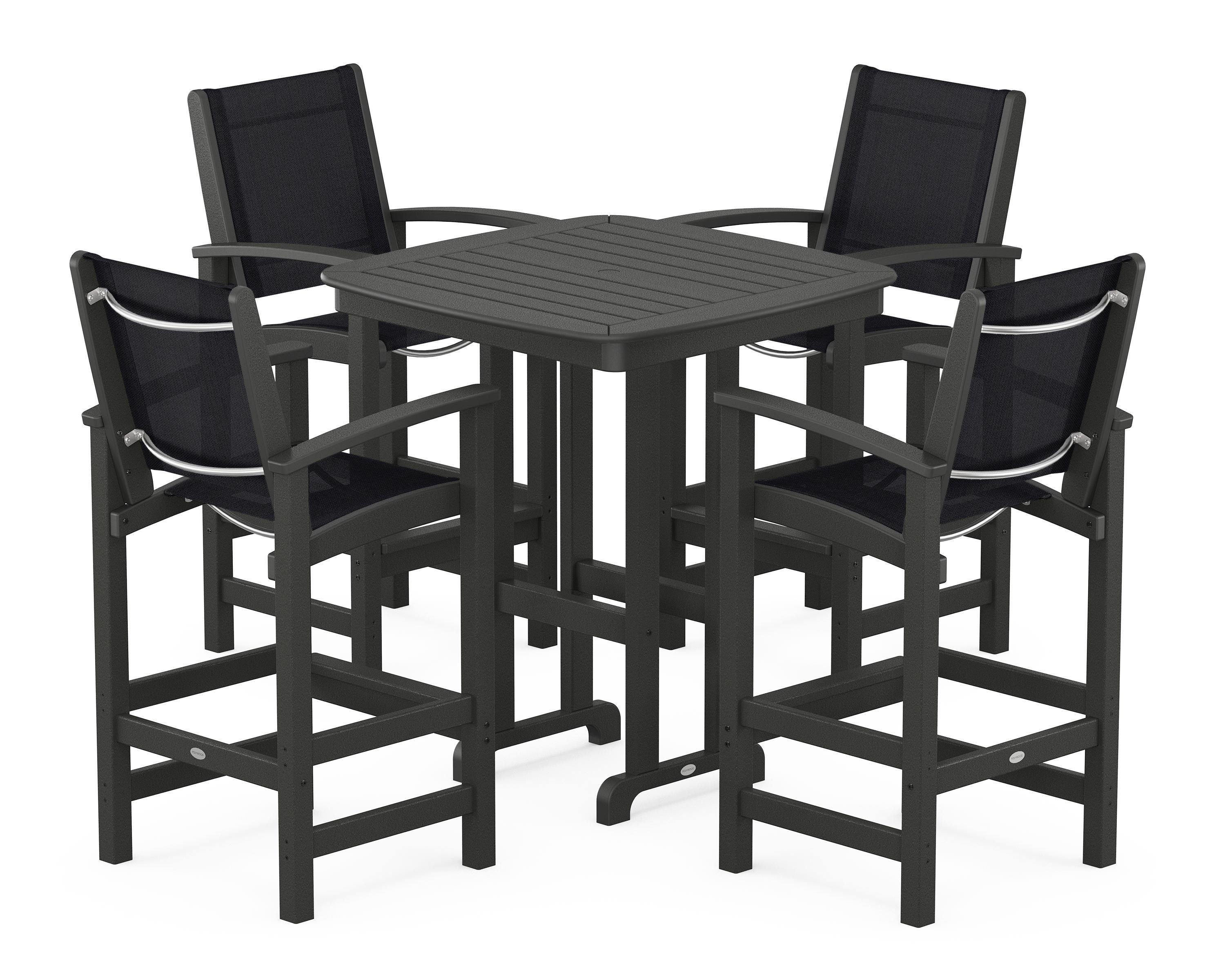 POLYWOOD Coastal 5-Piece Bar Set in Black / Black Sling