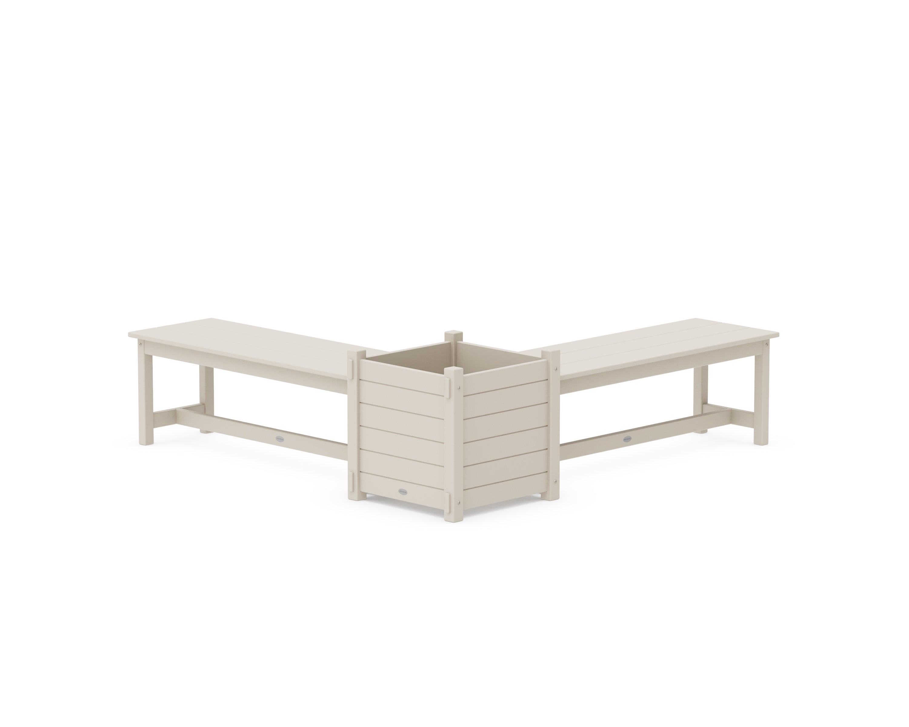 POLYWOOD 48" Nautical L- Shaped Planter Bench Set- Large in Sand