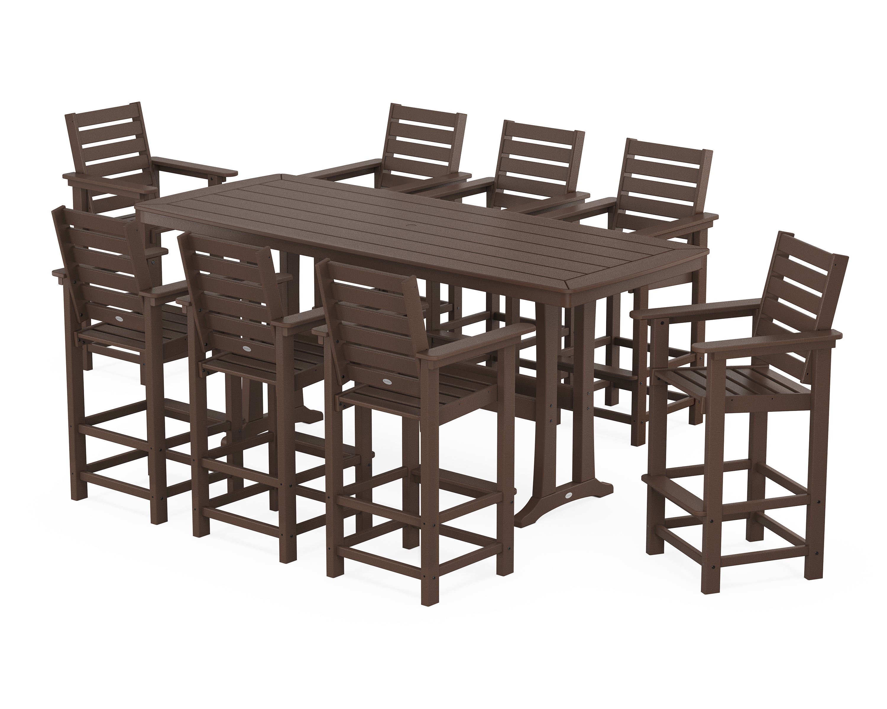 POLYWOOD Captain 9-Piece Bar Set with Trestle Legs in Mahogany